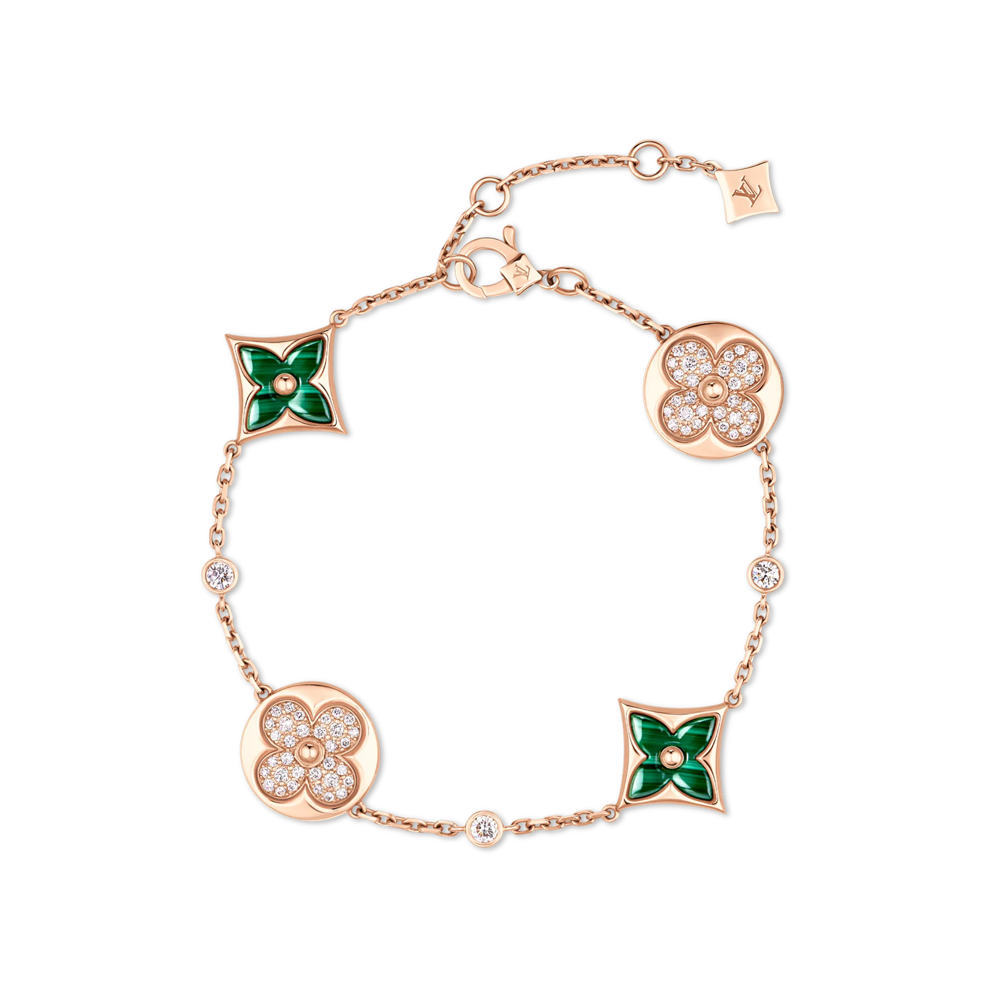 Louis Vuitton Color Blossom BB Star and Sun Multi - Motif Bracelet, Pink Gold, Malachite and Diamonds Jewelry QA5121