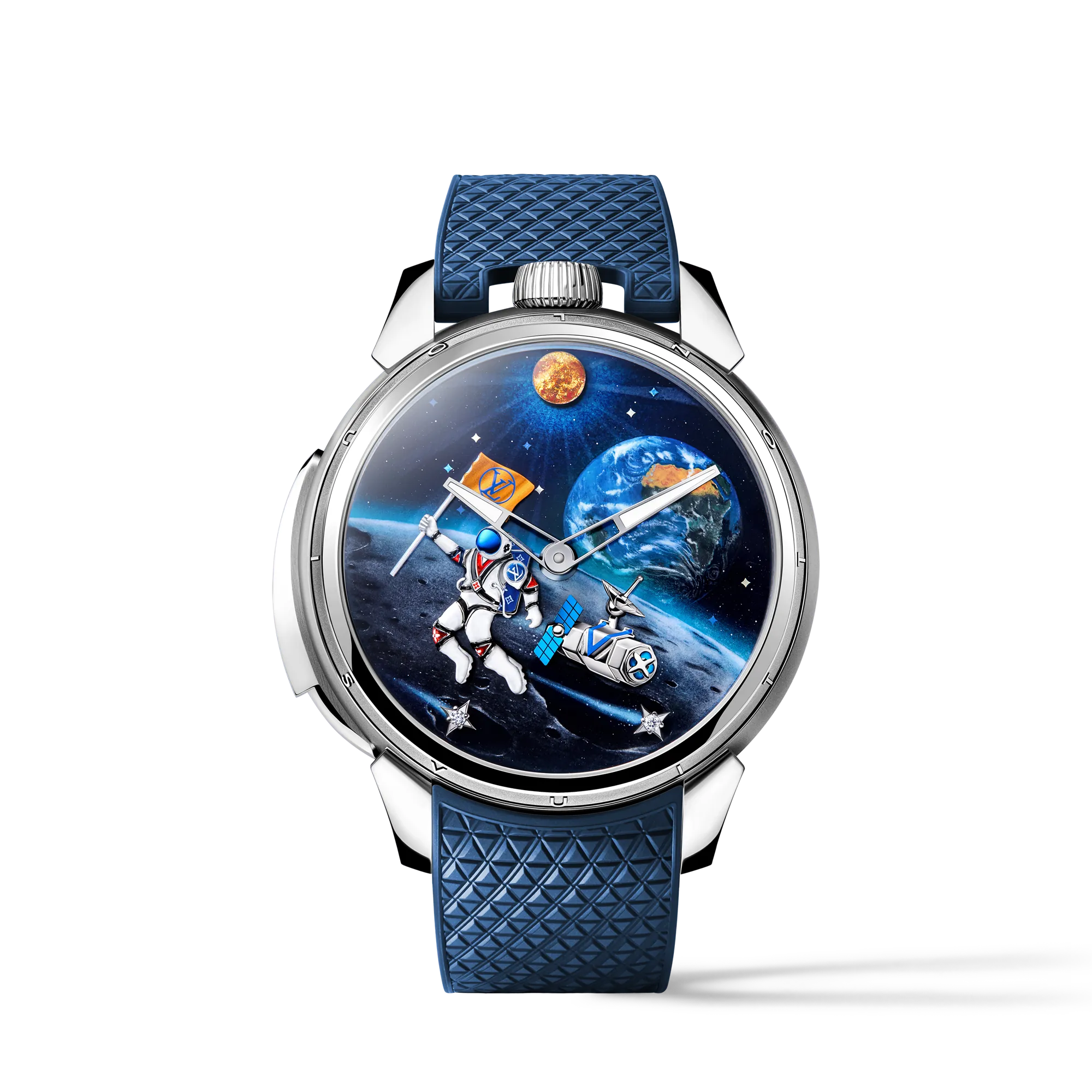 Louis Vuitton Tambour Taiko Galactique, Manual, 46.7mm, Titanium and White Gold Watches - W9TI12 Blue