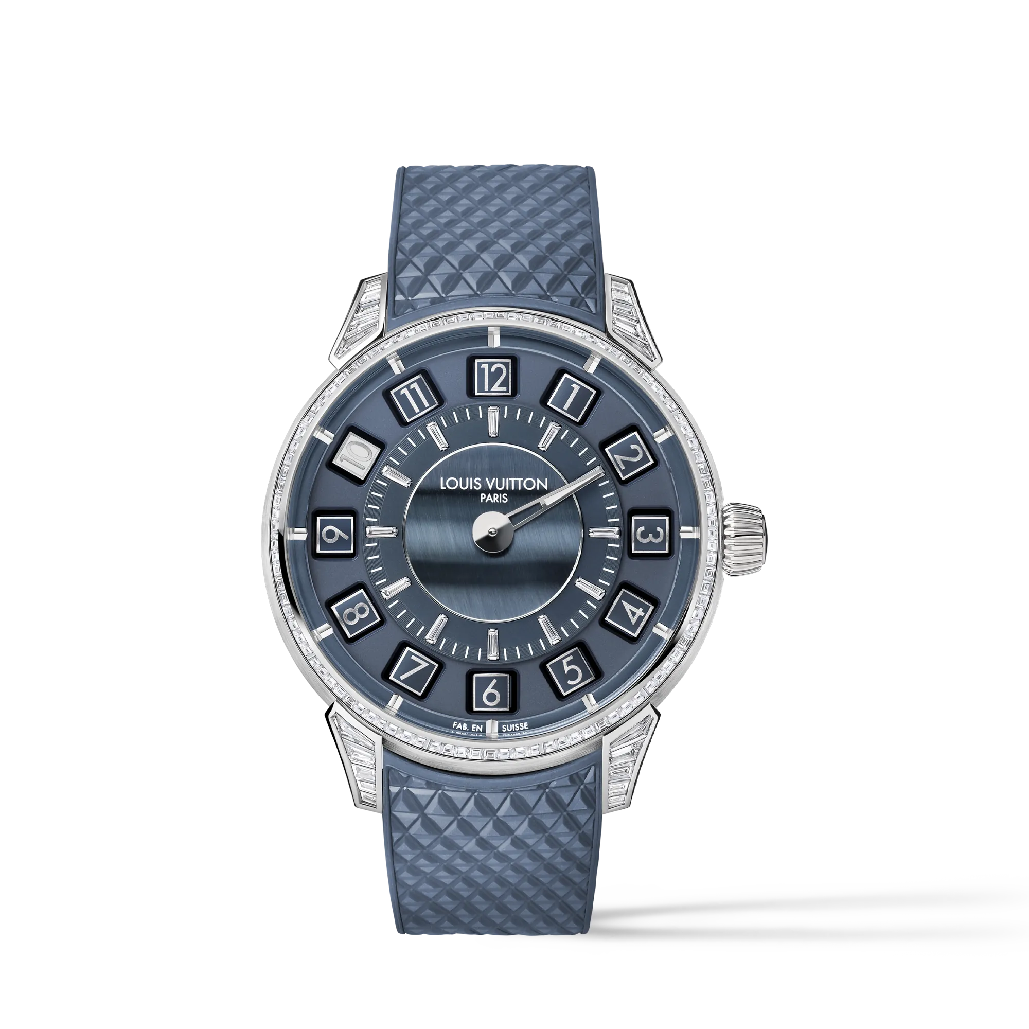 Louis Vuitton Tambour Taiko Spin Time, Automatic, 39.5mm, White gold, Hawk's eye and diamonds Watches - W9WG52 Silver