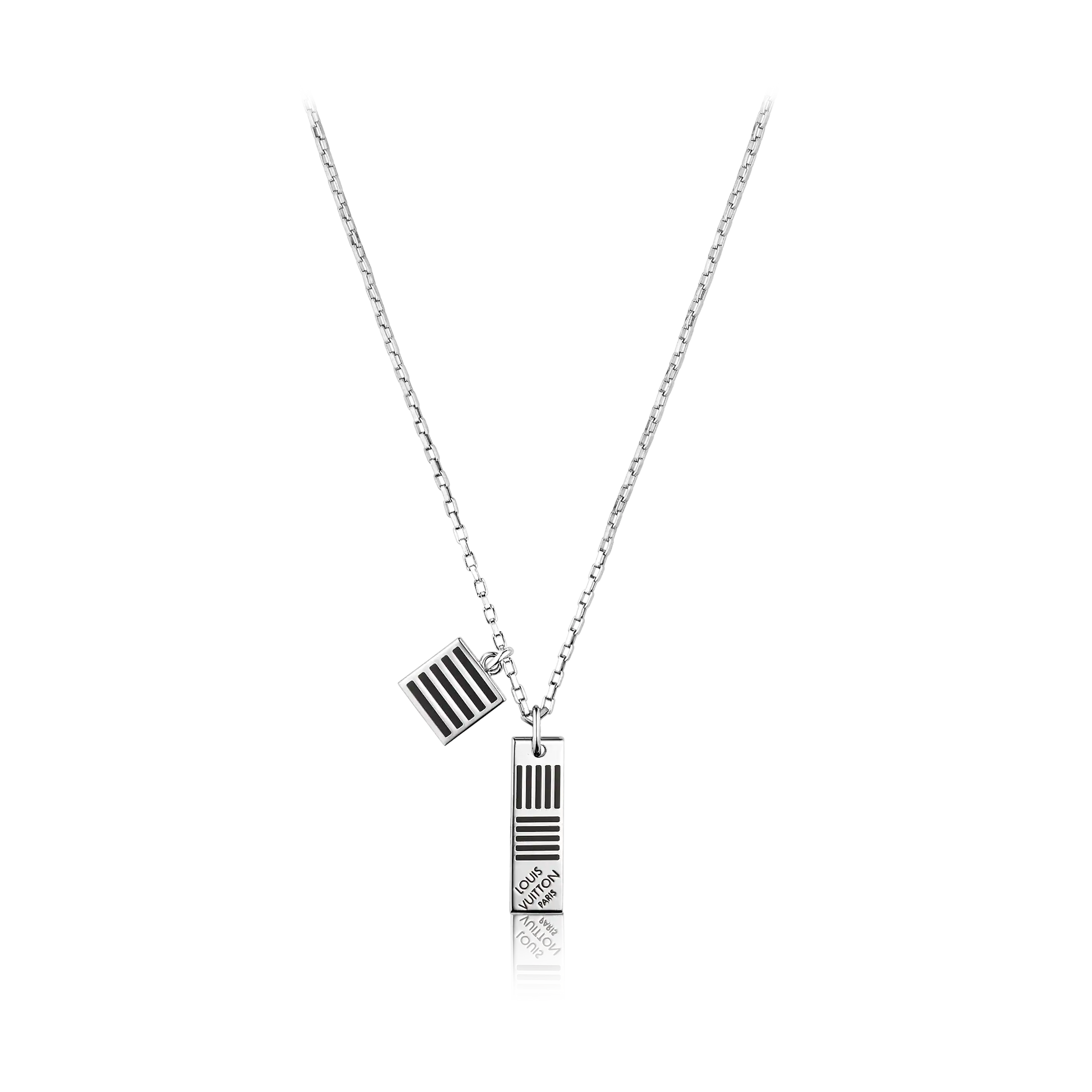 Louis Vuitton Damier Black necklace Men in Silver - Accessories M62490 Louis Vuitton Damier Black necklace Men in Silver - Accessories M62490