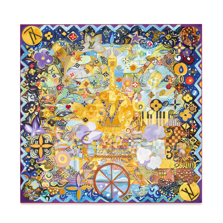 Louis Vuitton Au Fil de l\'Eau, des Perles en Toi square silk M71506 Jaune Yellow