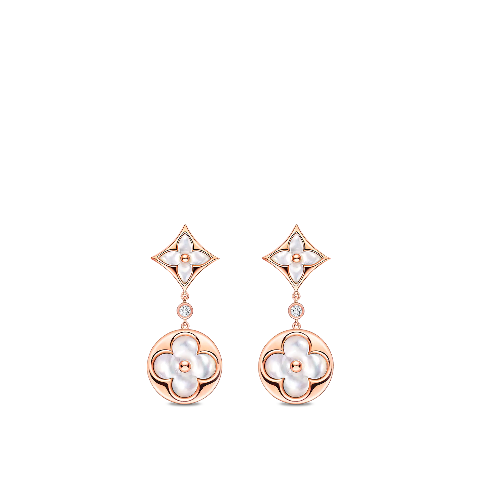 Louis Vuitton Color Blossom Long Earrings, Pink Gold, White Mother-Of-Pearl And Diamonds in Rose - Jewelry Q96668