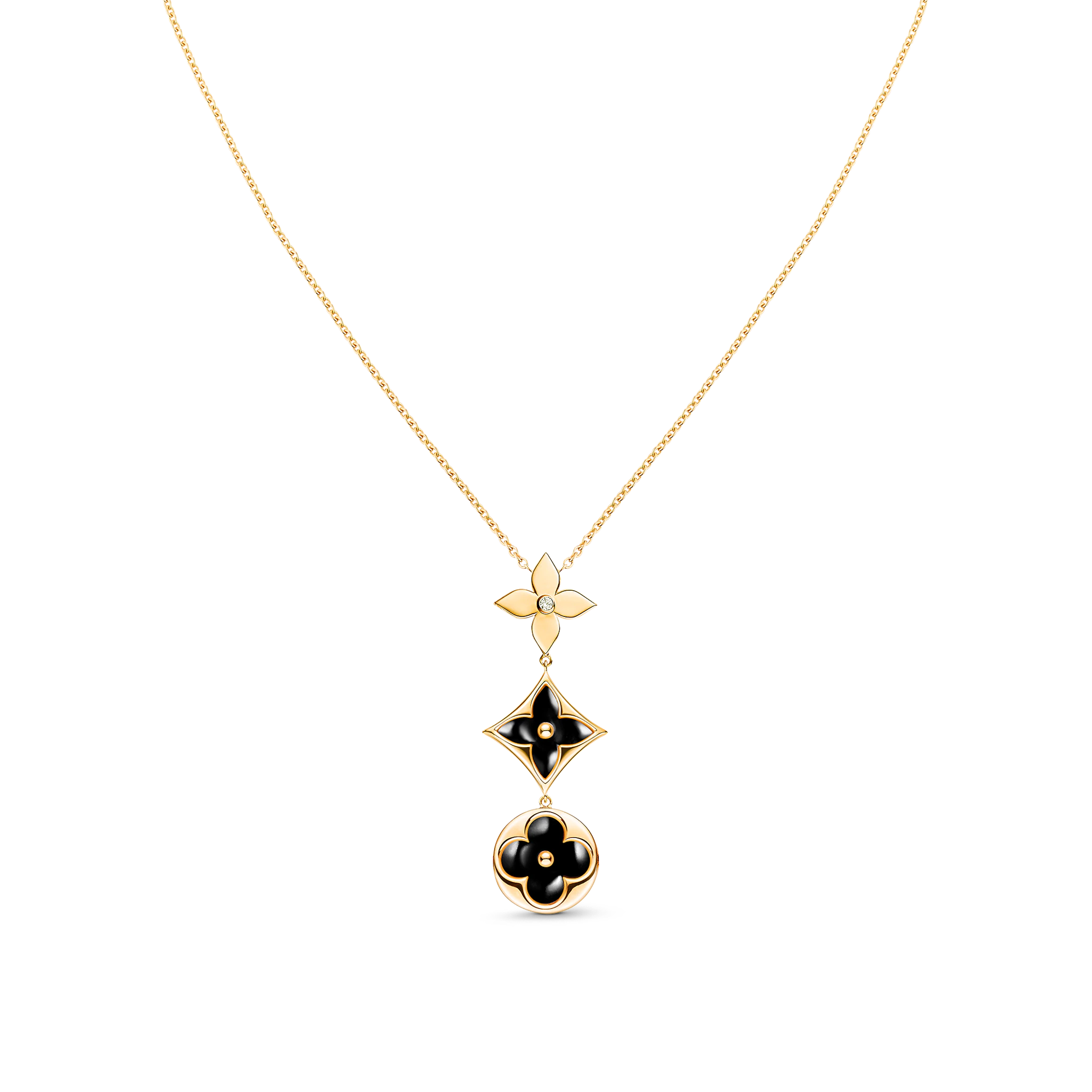 Louis Vuitton Color Blossom Lariat Necklace, Yellow Gold, Onyx And Diamond in Gold - Jewelry Q97168