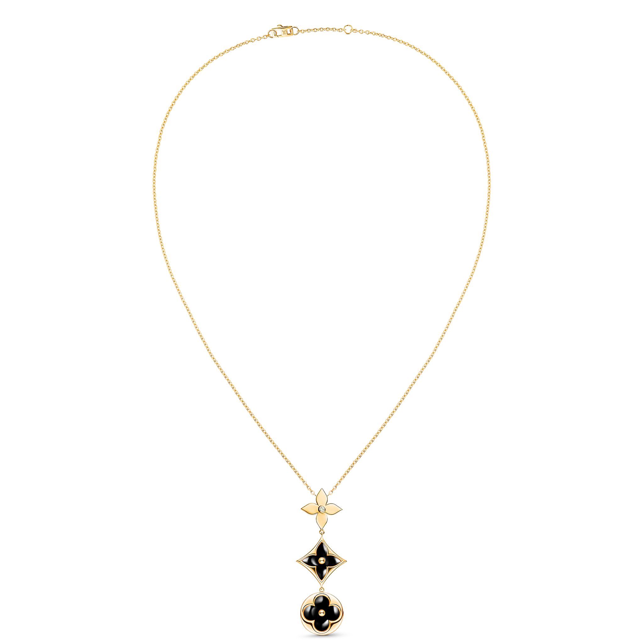 Louis Vuitton Color Blossom Lariat Necklace, Yellow Gold, Onyx And Diamond in Gold - Jewelry Q97168