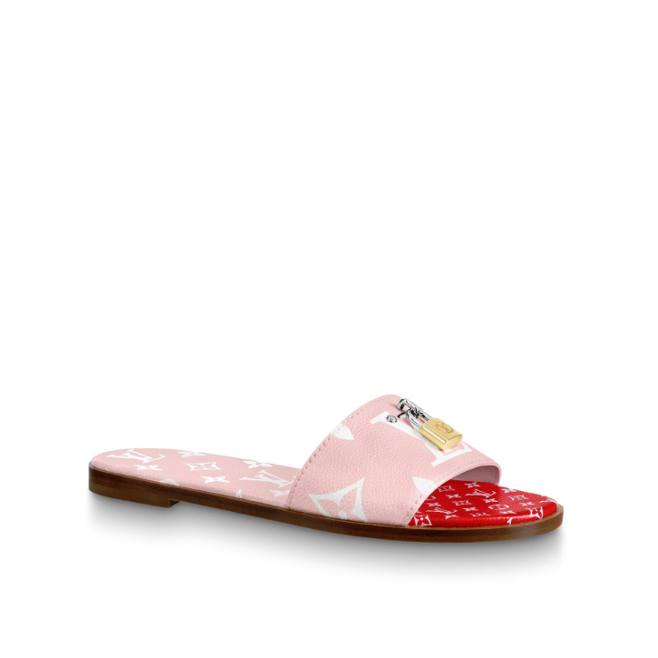 Louis Vuitton Patent Monogram Lock It Flat Mule 1A5818 ROSE/ROUGE