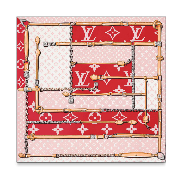 Louis Vuitton Silk Confidential Monogram Giant Square Showcases M73356 Red Rouge