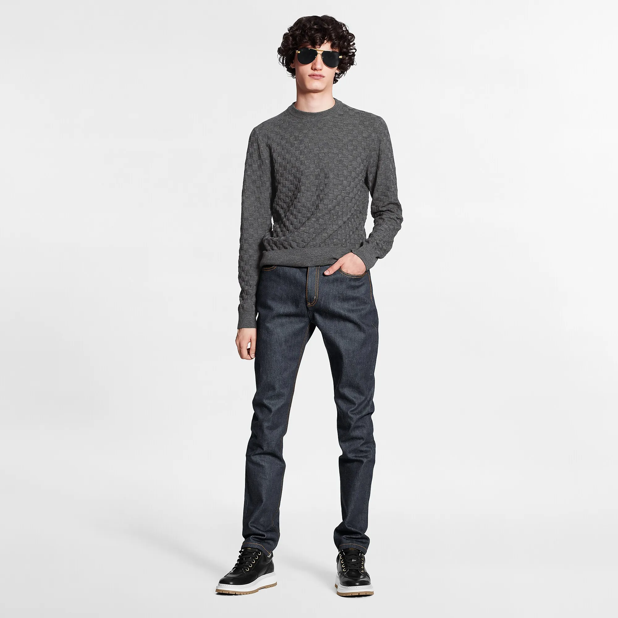 Louis Vuitton Damier Signature Crewneck - Men - Ready - to - Wear 1A7XCM Dark Grey