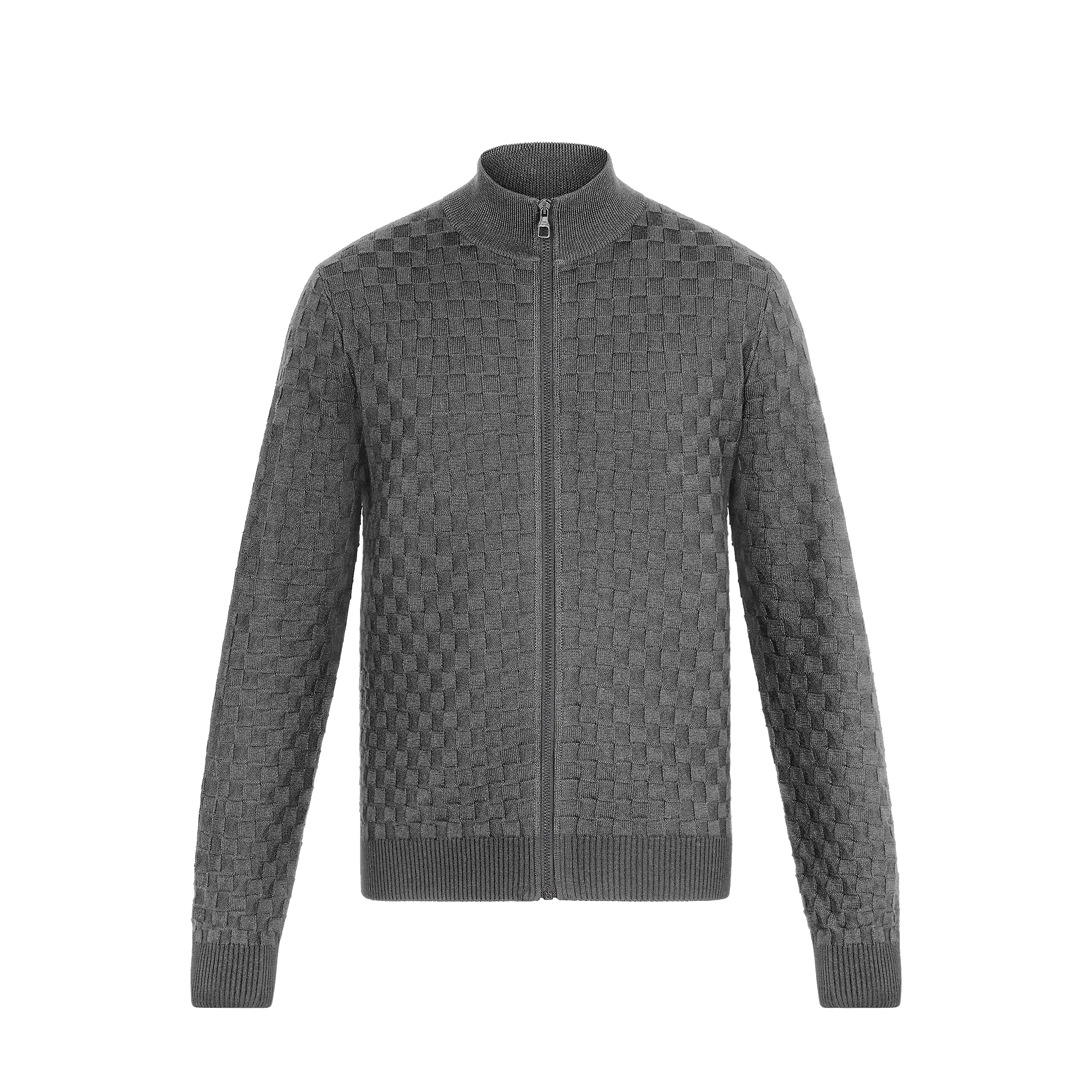 Louis Vuitton Damier Signature Zip-Through Cardigan - Men - Ready-to-Wear 1A7XDG Dark Grey