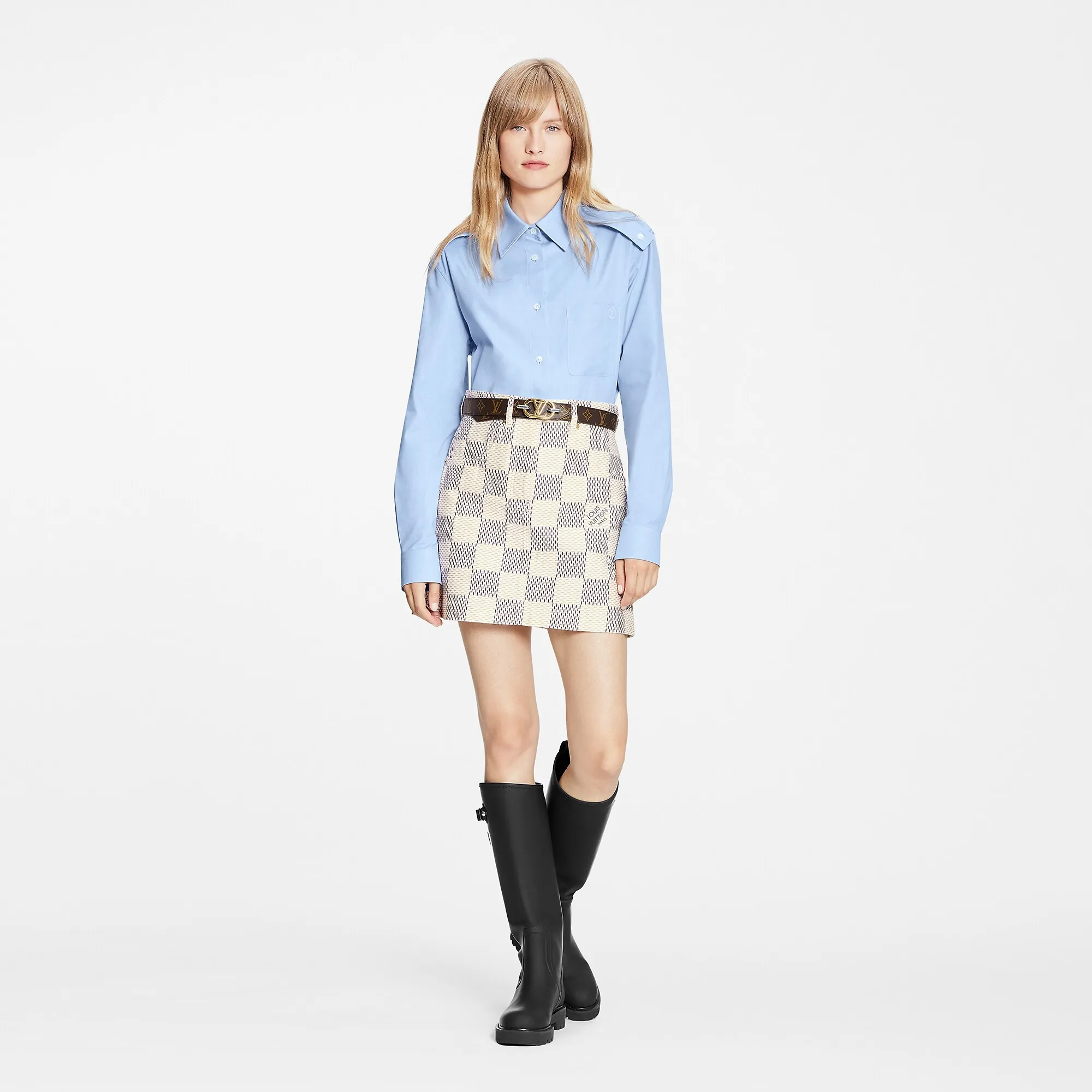 Louis Vuitton Damier Azur Denim A-line Mini Skirt - Women - Ready-to-Wear 1A9LD8