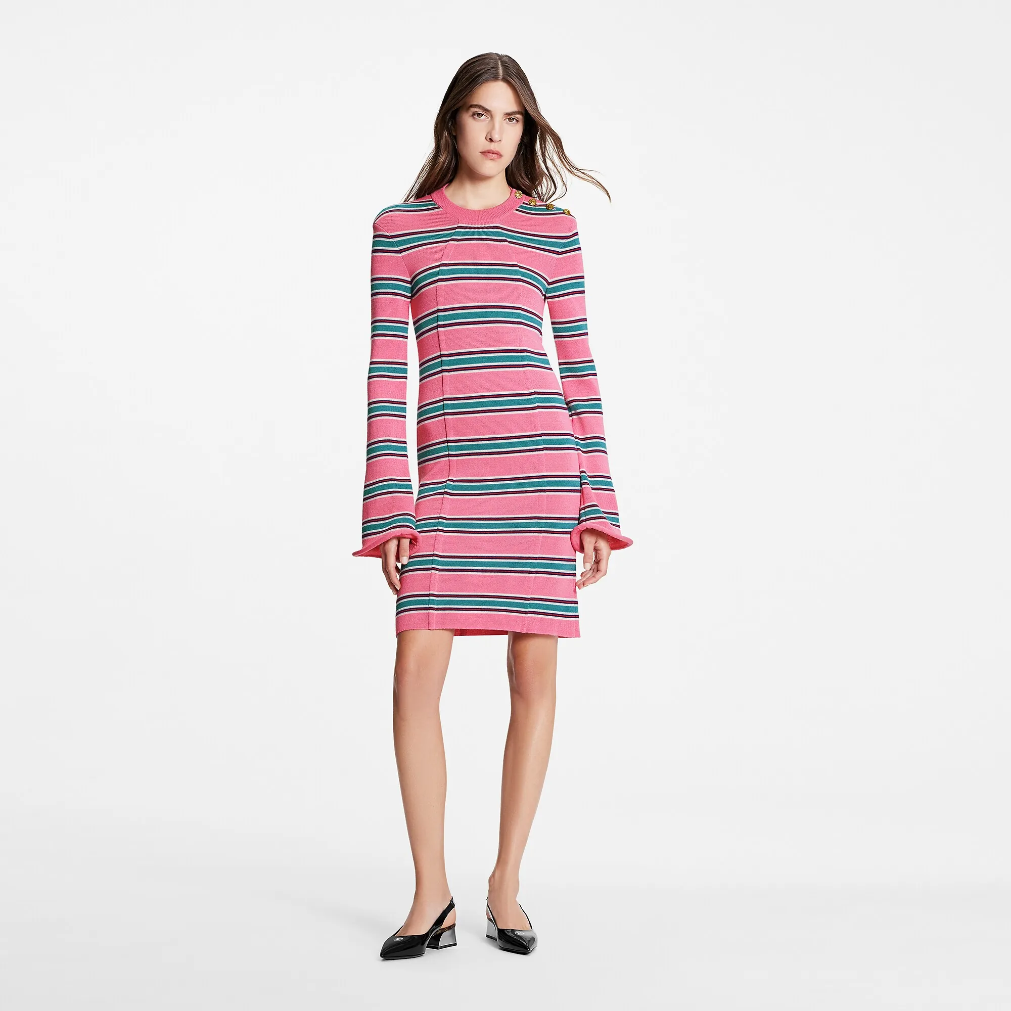 Louis Vuitton Horizontal Stripes Trumpet Sleeve Dress - Women - Ready-to-Wear 1A9MYM