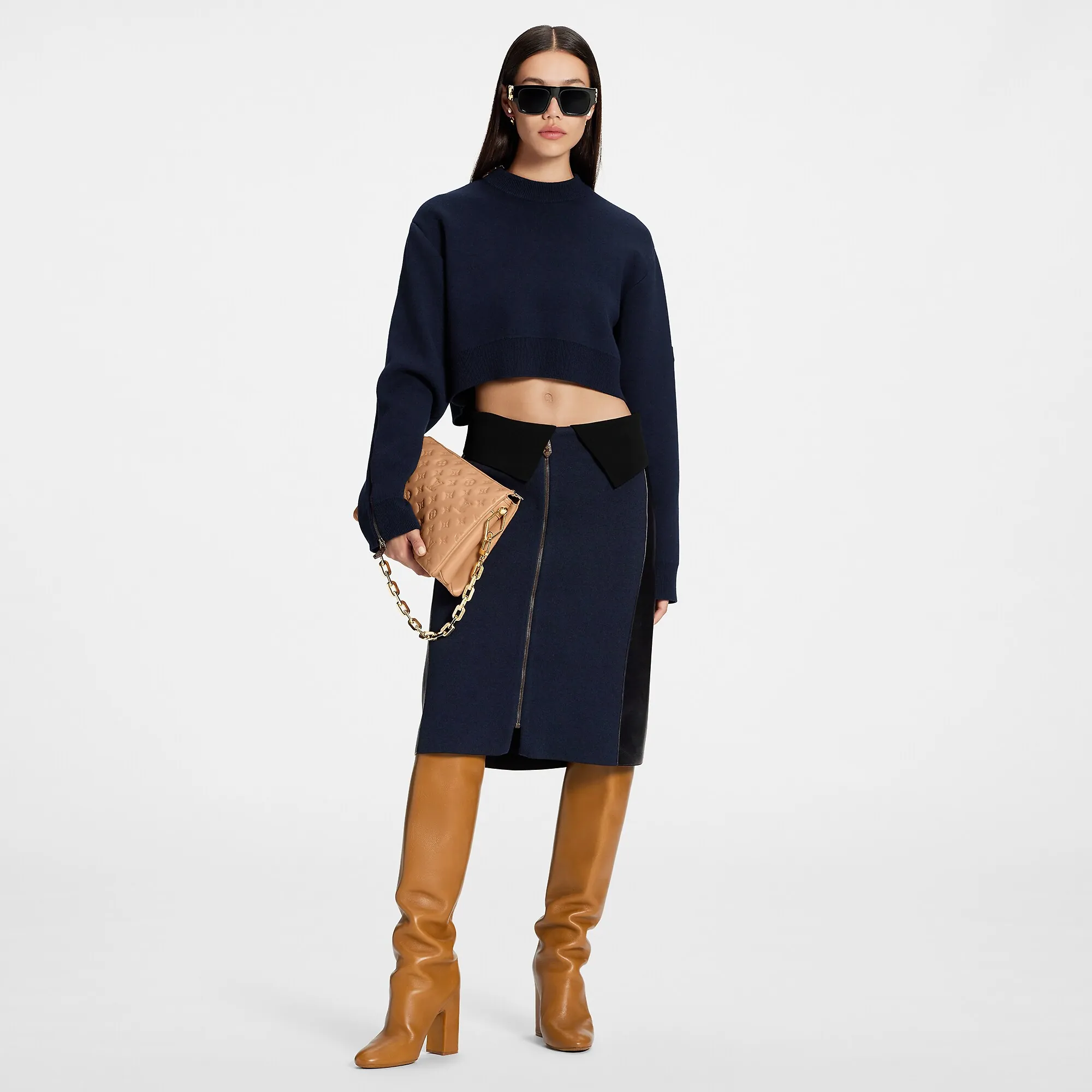 Louis Vuitton Monogram Trim Open Sleeve Cropped Pullover - Women - Ready-to-Wear 1AB6YO Navy