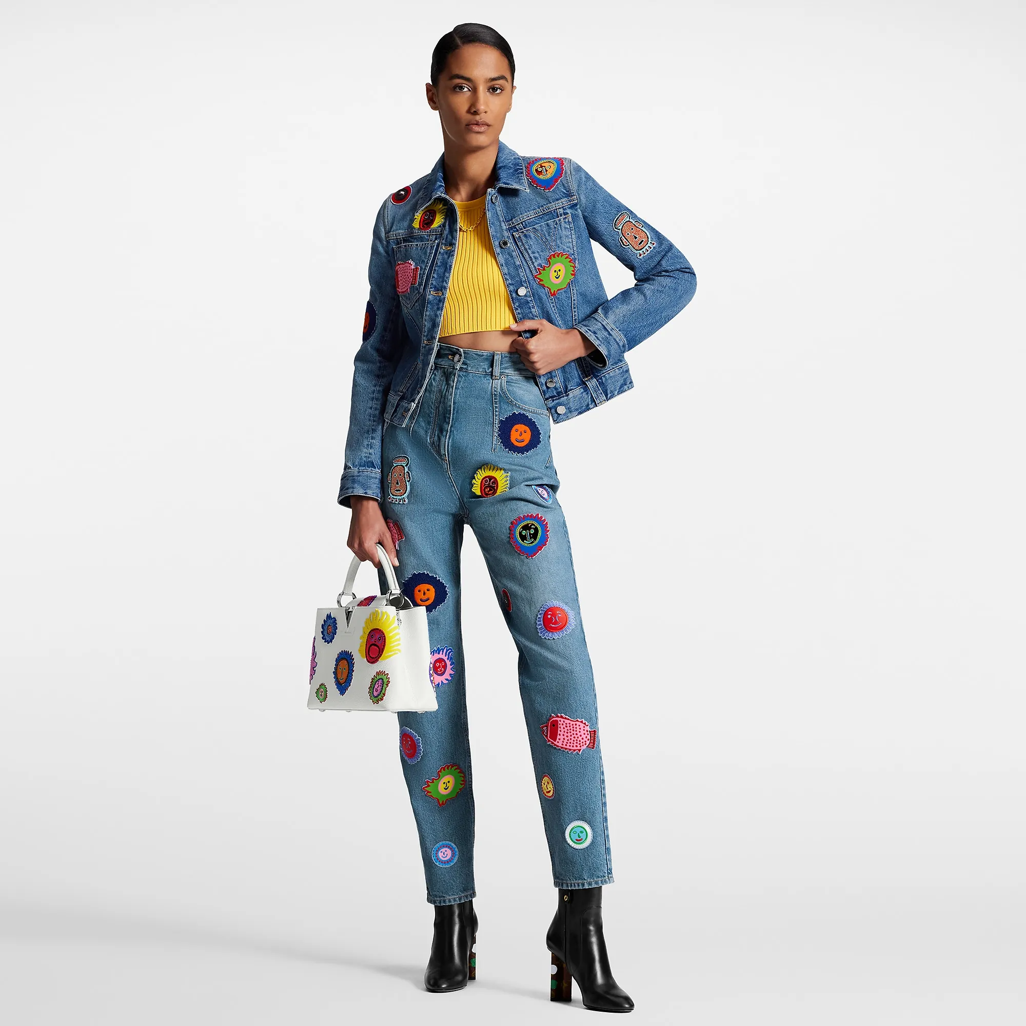 Louis Vuitton LV x YK Faces Patches Fitted Denim Jacket - Women - Ready-to-Wear 1AB8ZZ