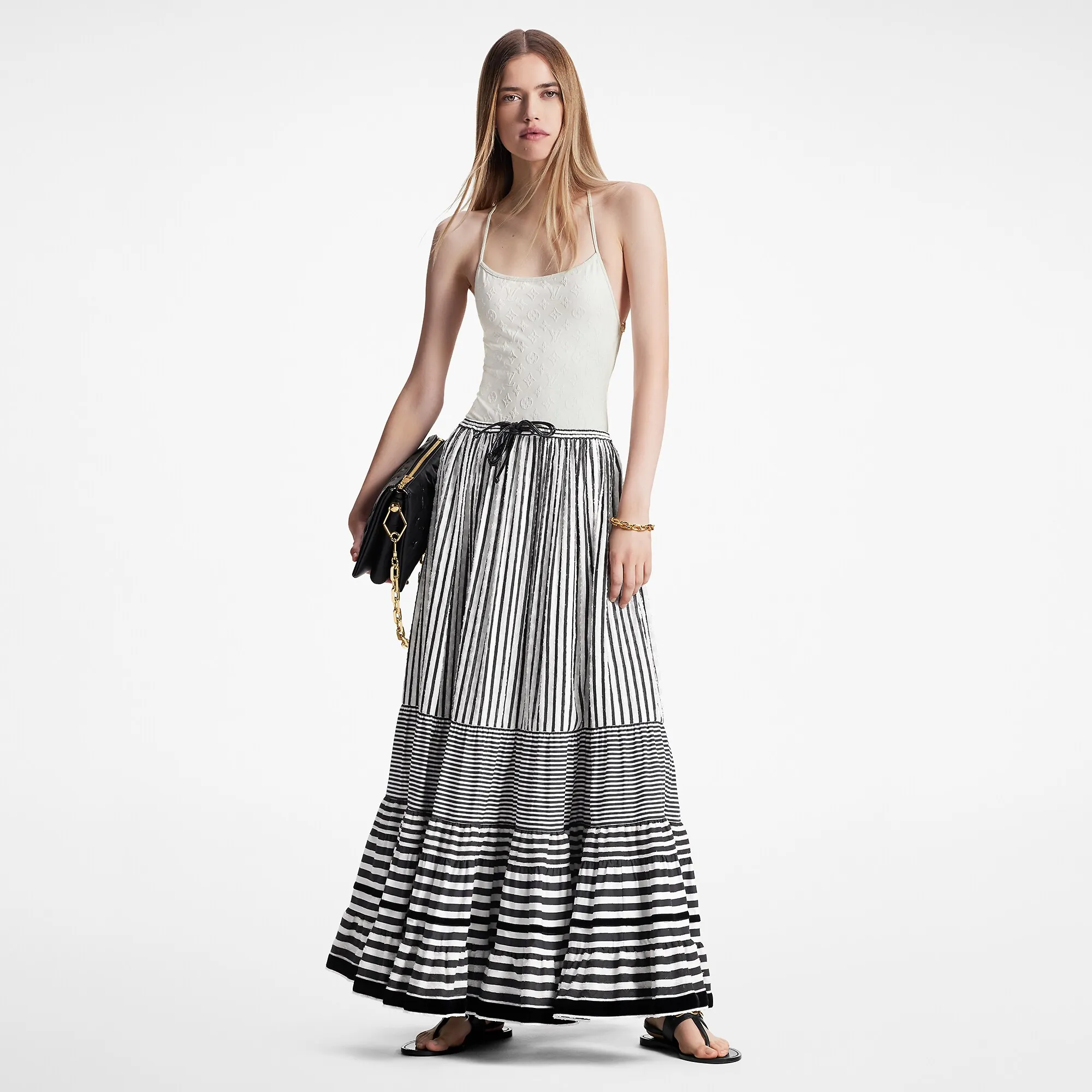 Louis Vuitton Mixed Stripes Tiered Midi Skirt - Women - Ready-to-Wear 1ABCTO