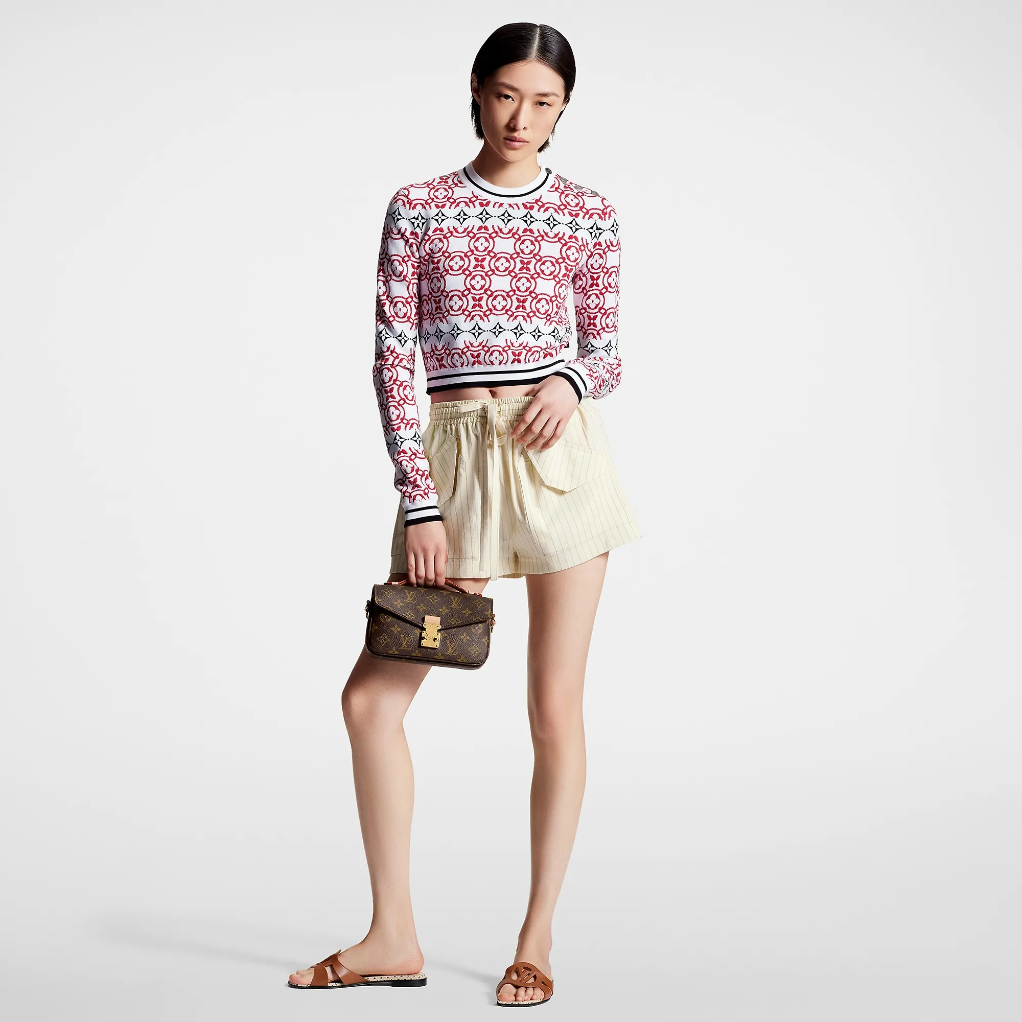 Louis Vuitton Monogram Flower Tile Jacquard Cropped Pullover - Women - Ready-to-Wear 1ABQ9U Bright Red