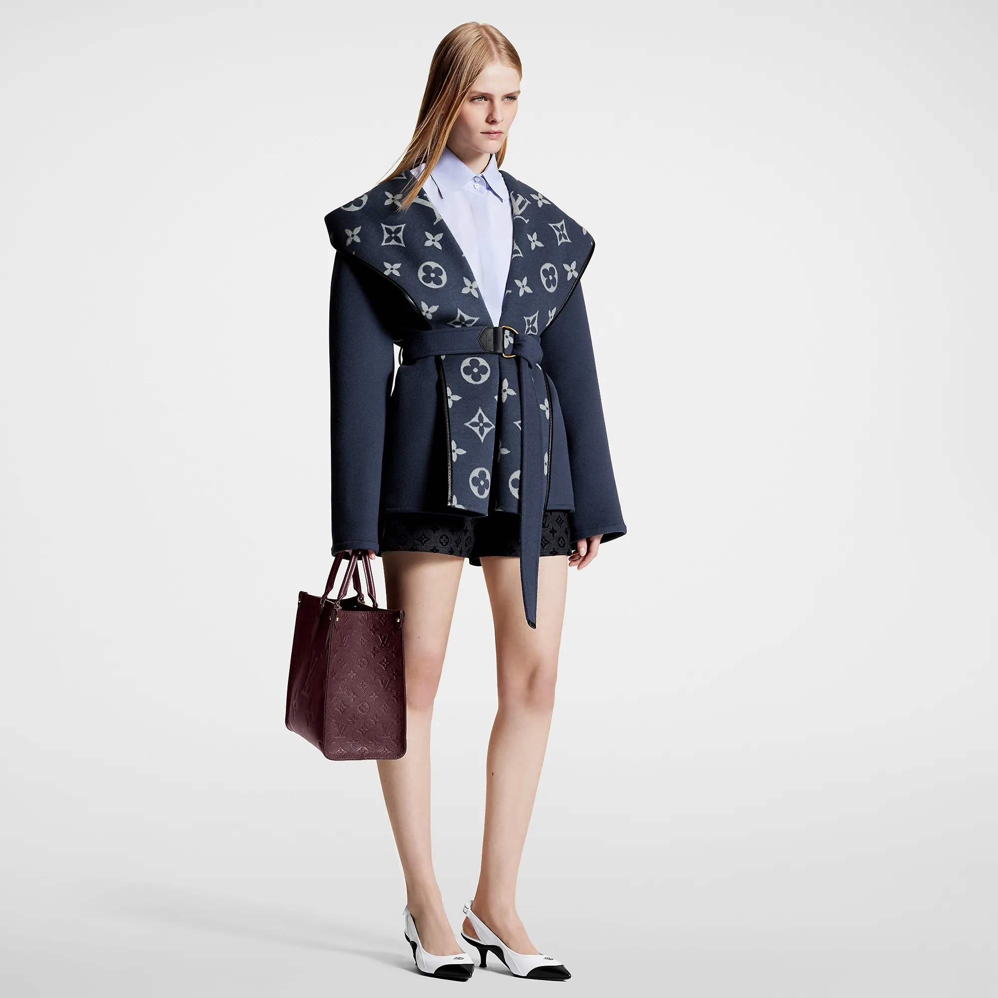Louis Vuitton Signature Short Hooded Wrap Coat - Women - Ready-to-Wear 1ABQOM Blue Oil