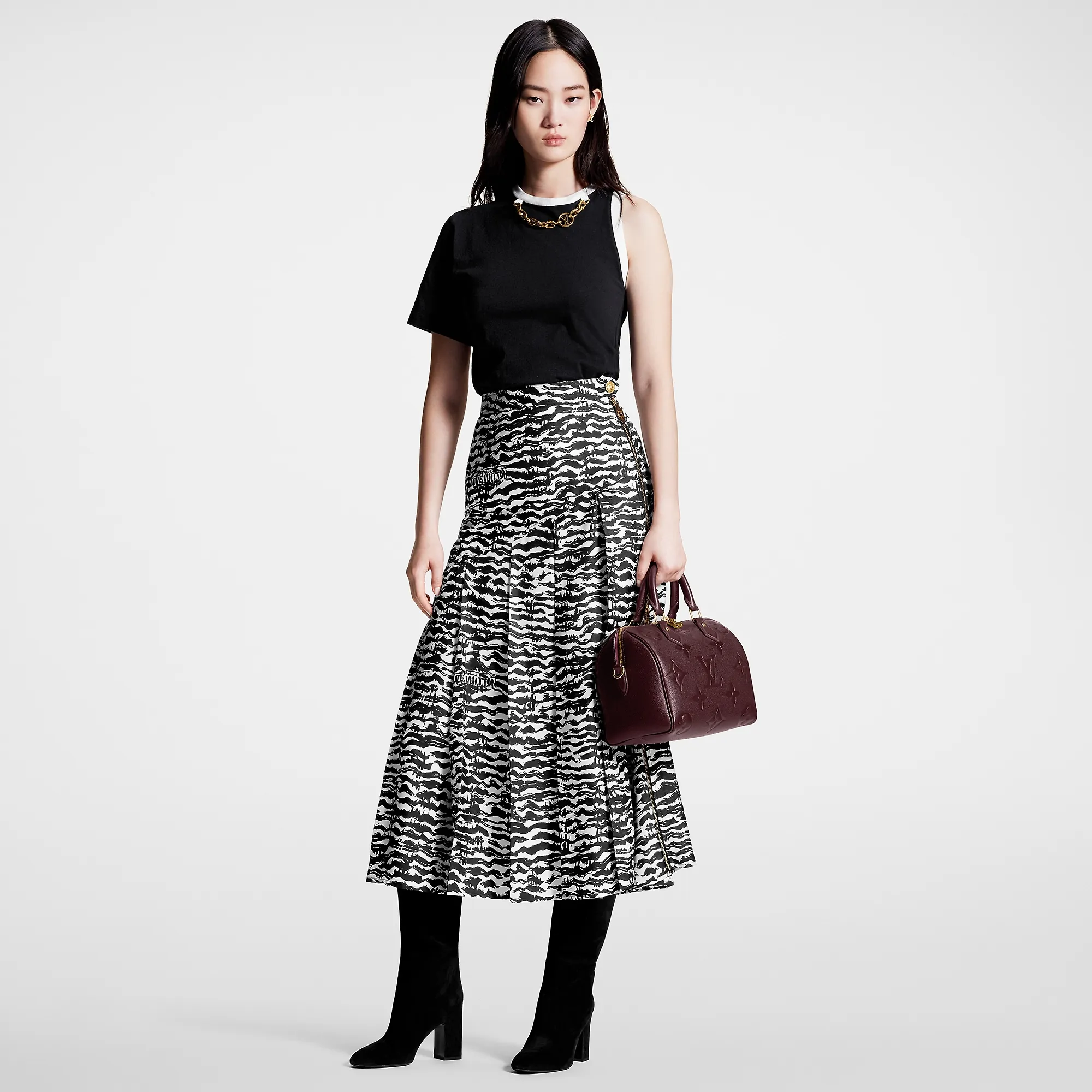 Louis Vuitton Ink Tiger Asymmetrical Pleat Midi Skirt - Women - Ready-to-Wear 1ABRA6