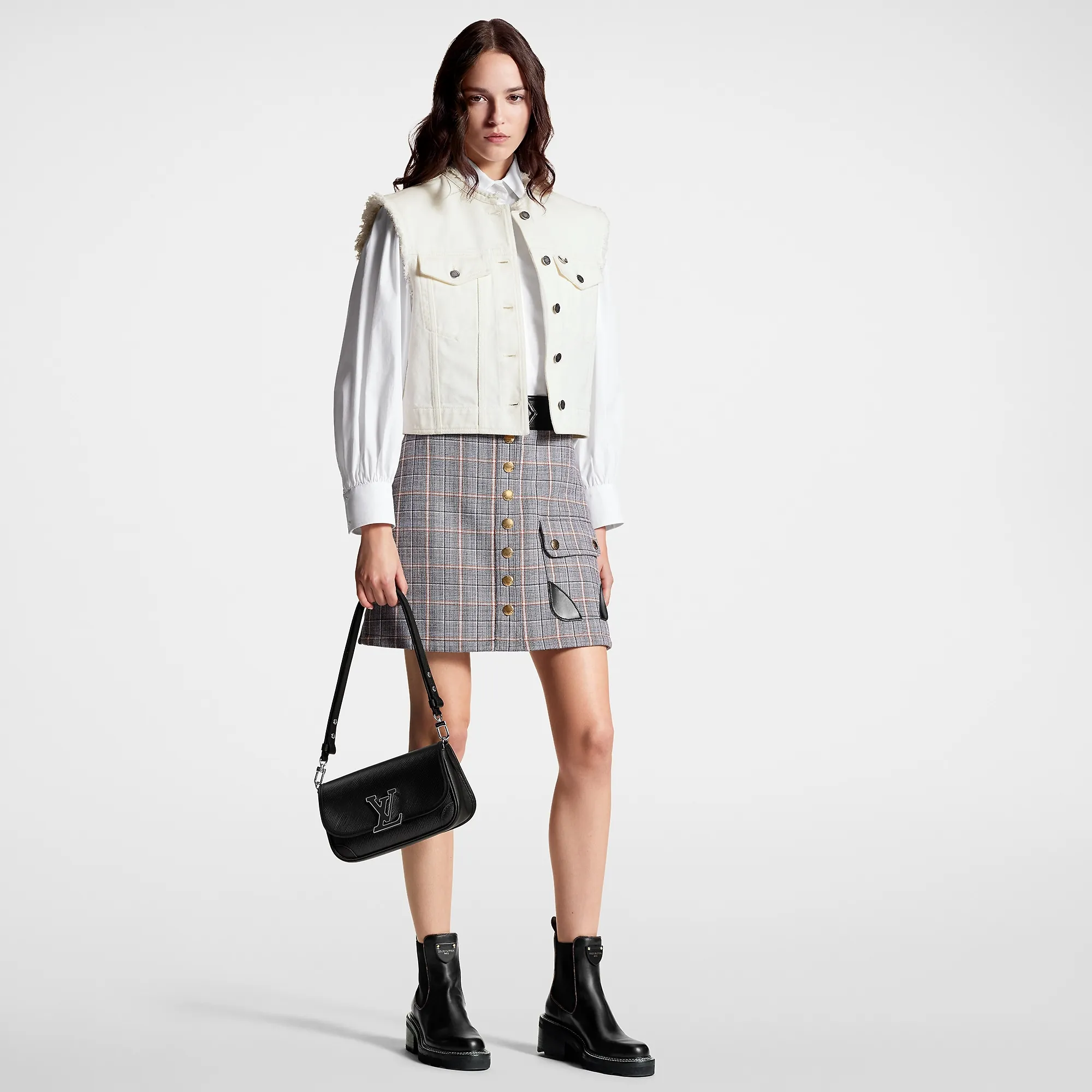 Louis Vuitton Leather Trim Check Mini Skirt - Women - Ready-to-Wear 1ABRGD