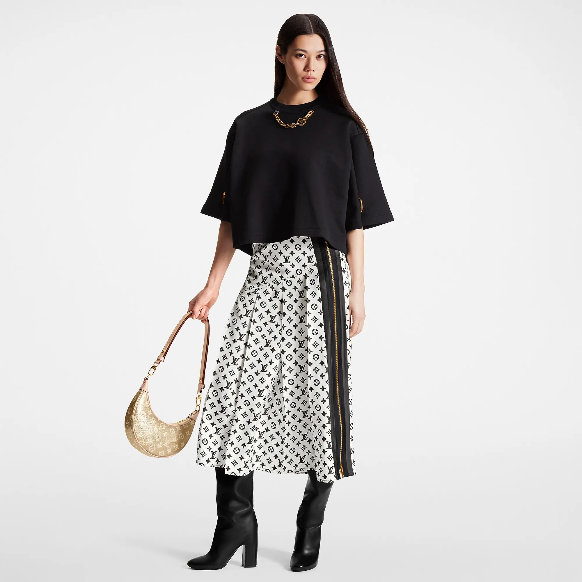 Louis Vuitton 3D Monogram Asymmetrical Pleat Midi Skirt - Women - Ready-to-Wear 1ABRRL White