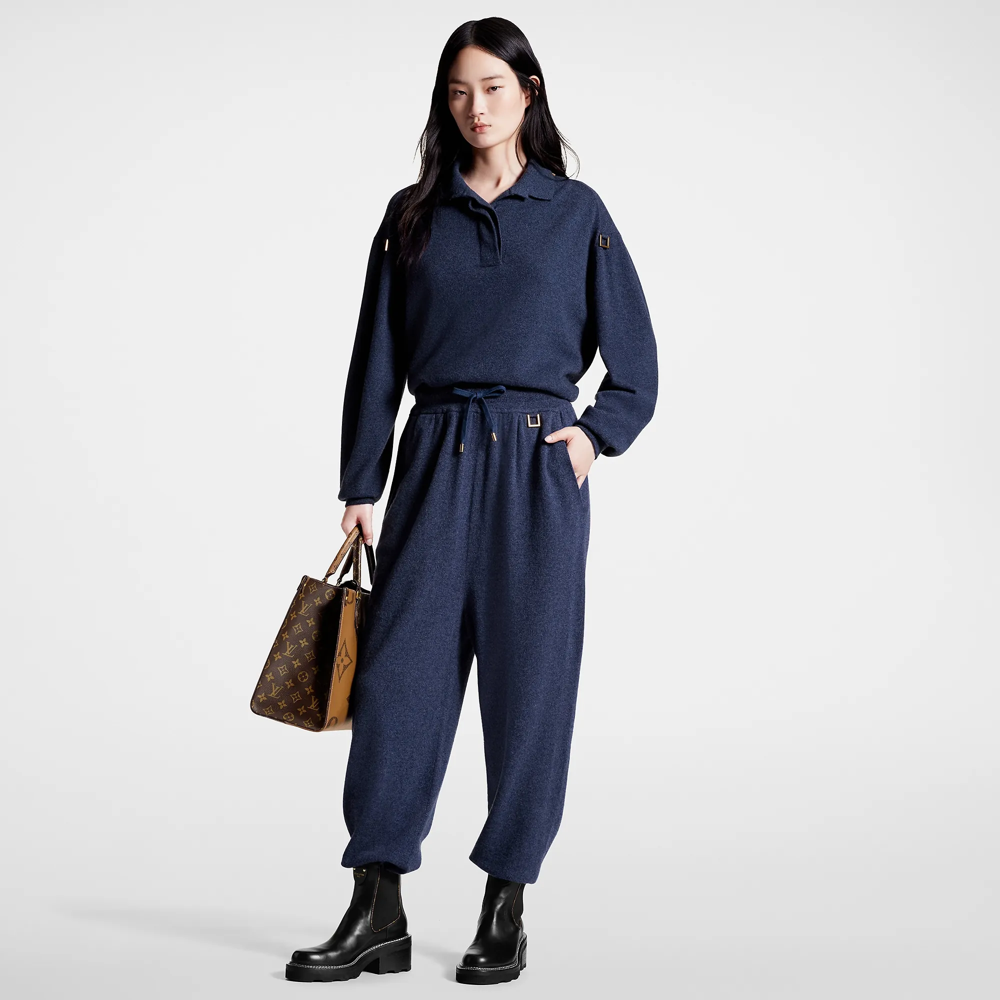 Louis Vuitton D-Ring Detail Cashmere Jogging Pants - Women - Ready-to-Wear 1ABSJP Blue Grey