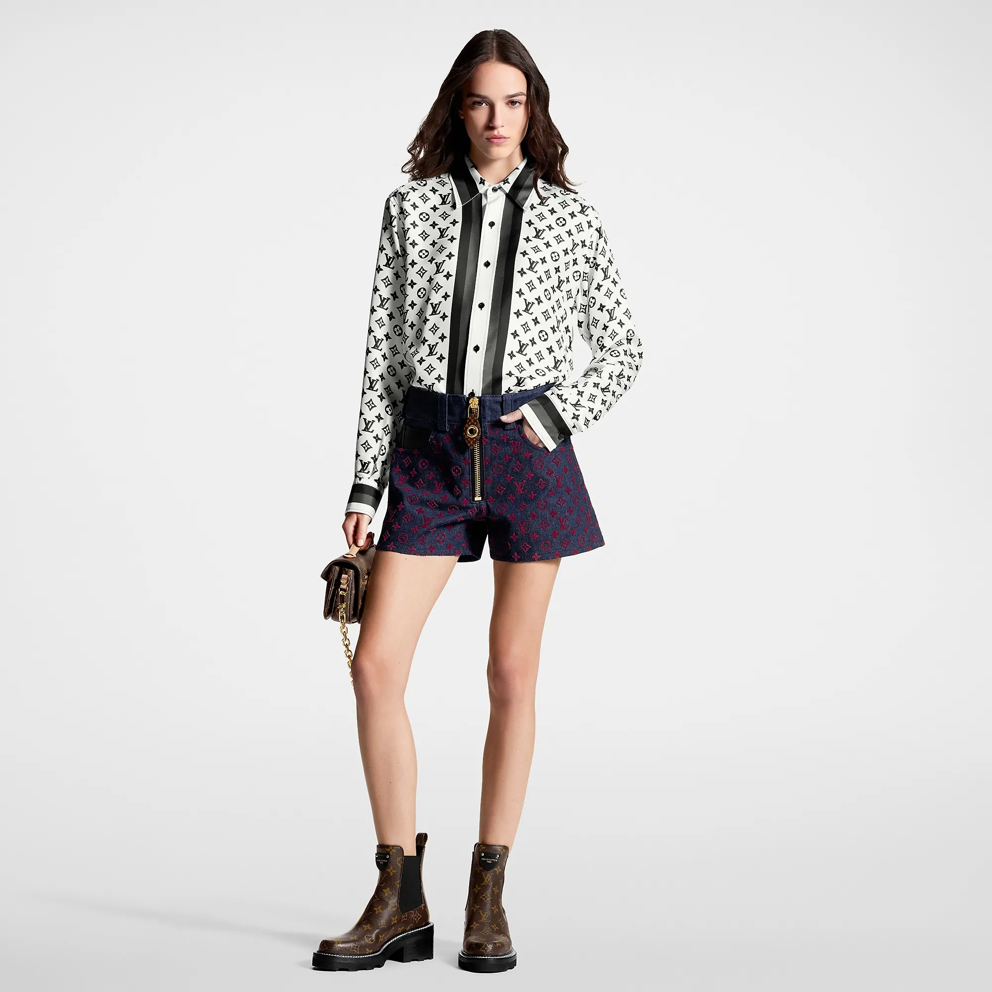 Louis Vuitton Flocked Monogram Denim Mini Shorts - Women - Ready-to-Wear 1ABSRZ