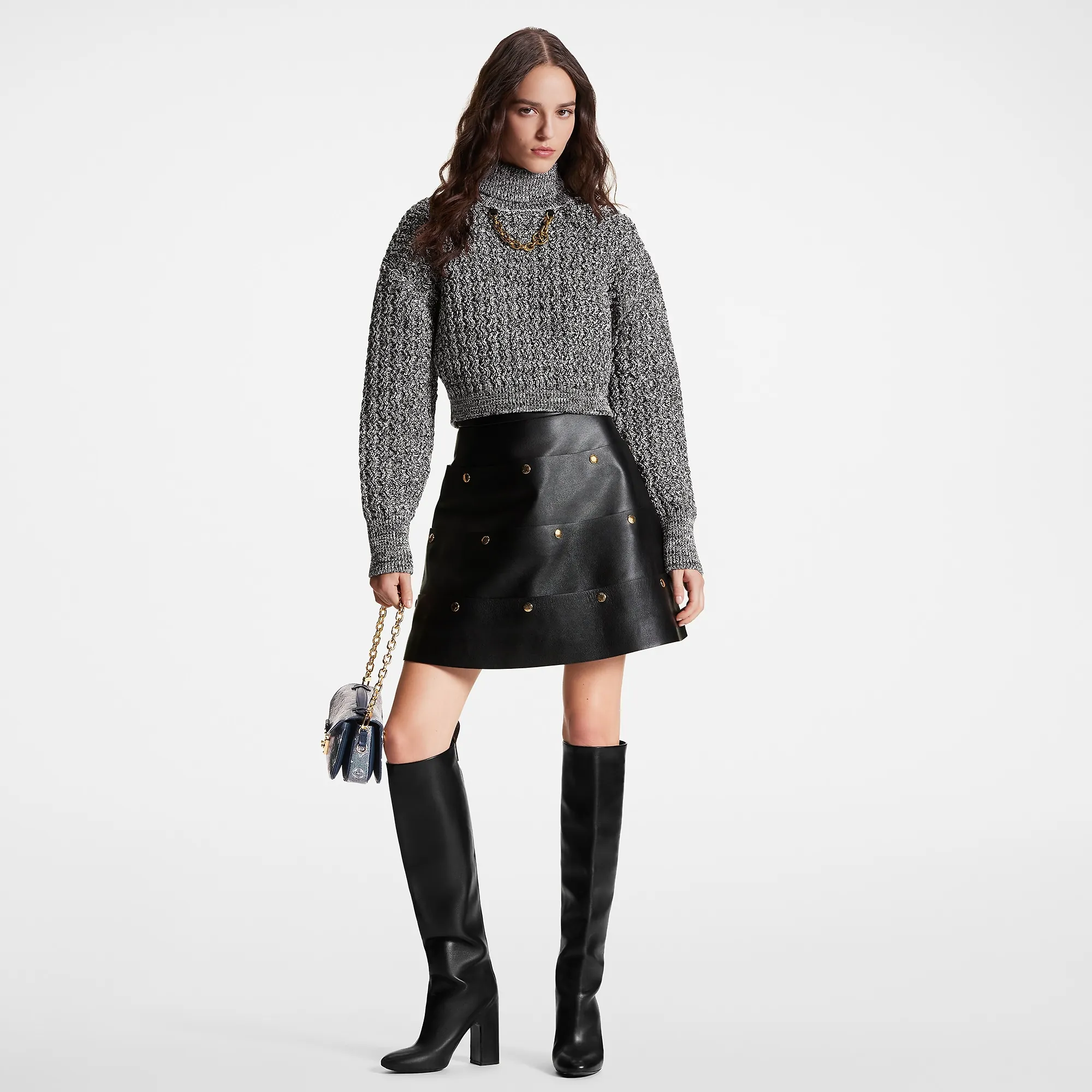 Louis Vuitton Tiered Snap Button Leather Skirt - Women - Ready-to-Wear 1ABSTJ