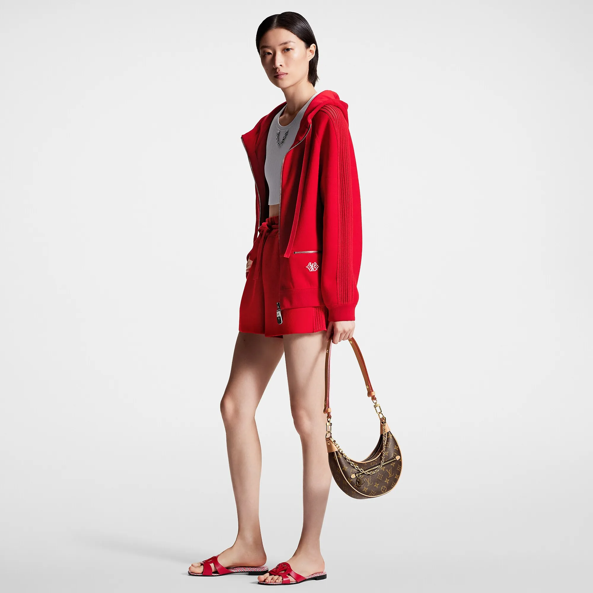Louis Vuitton Mesh Accent Hoodie - Women - Ready-to-Wear 1ABSY9 Rio Red