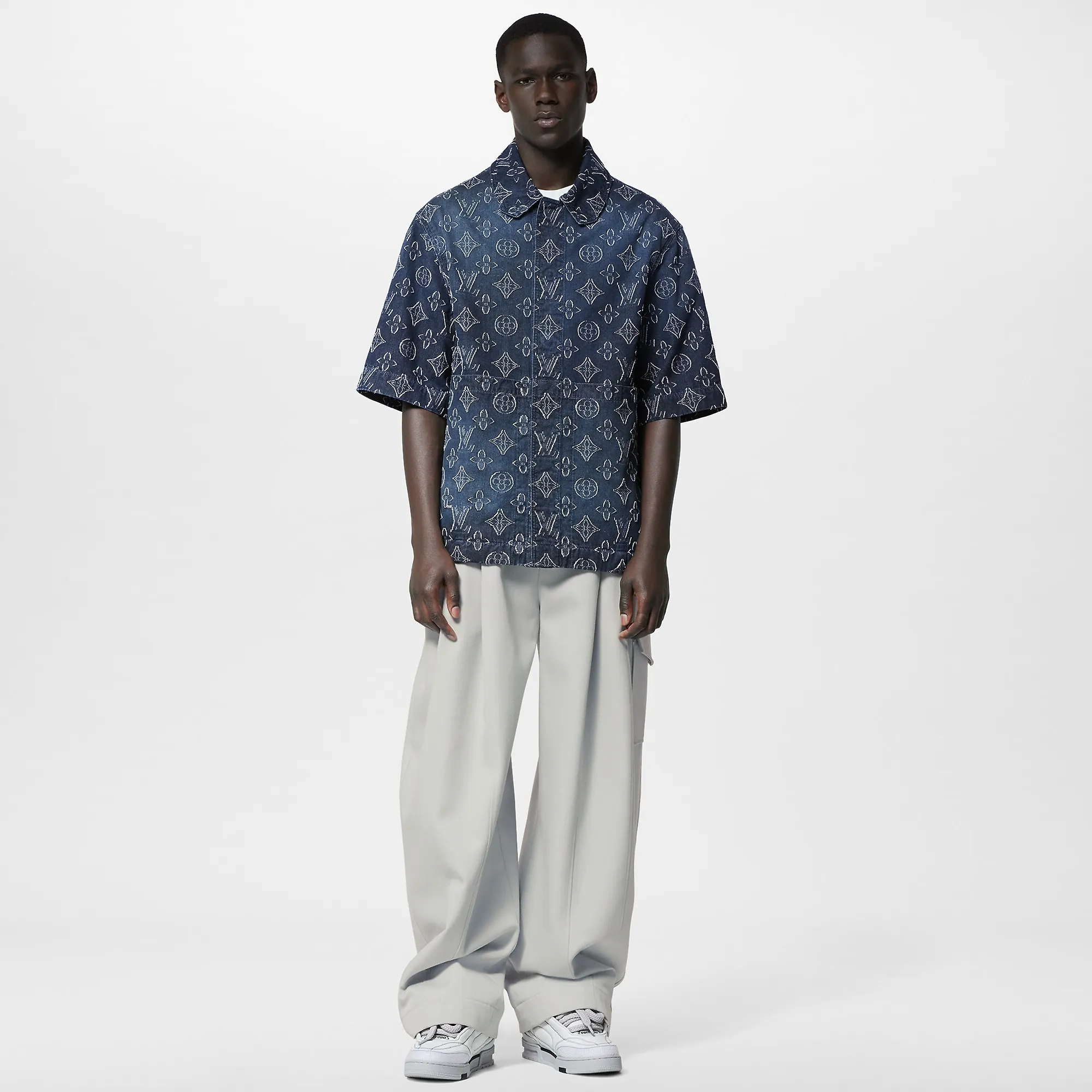 Louis Vuitton Monogram Short-Sleeved Chambray Shirt - Men - Ready-to-Wear 1ABXXL Indigo