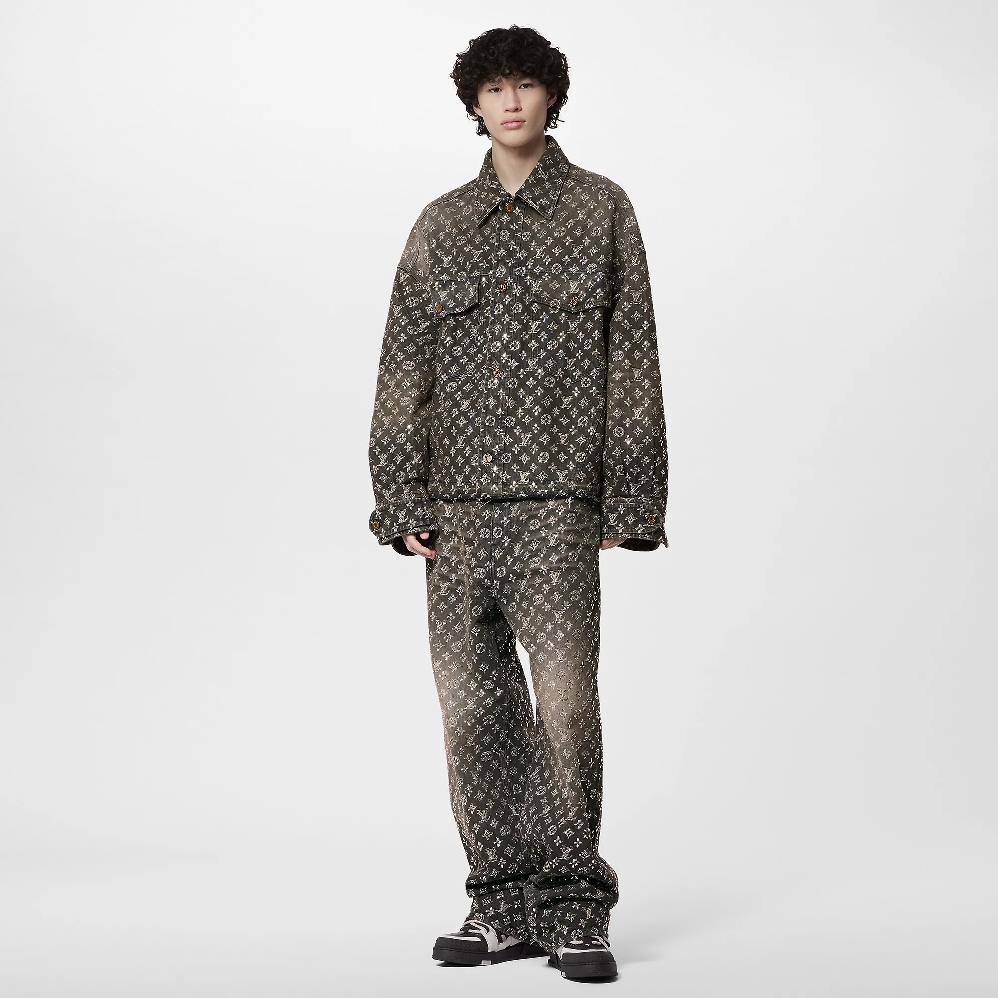 Louis Vuitton Made To Order Embroidered Monogram Baggy Denim Pants - Men - Ready-to-Wear 1ABY8N