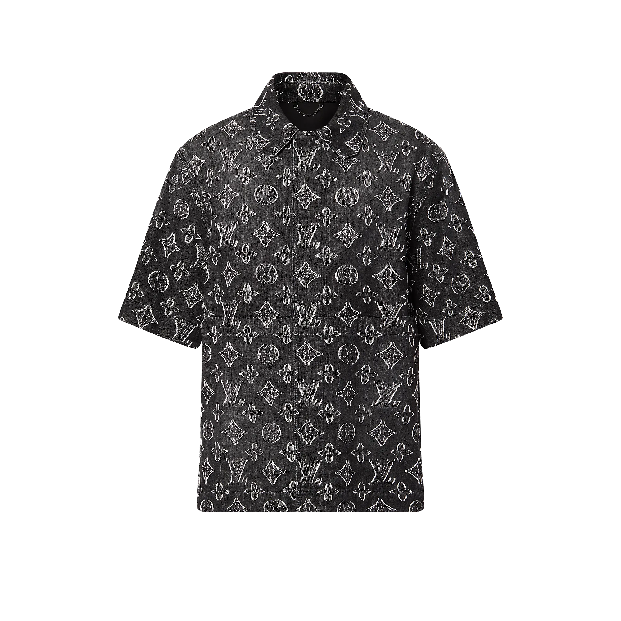Louis Vuitton Monogram Short-Sleeved Chambray Shirt - Men - Ready-to-Wear 1ABYON Black