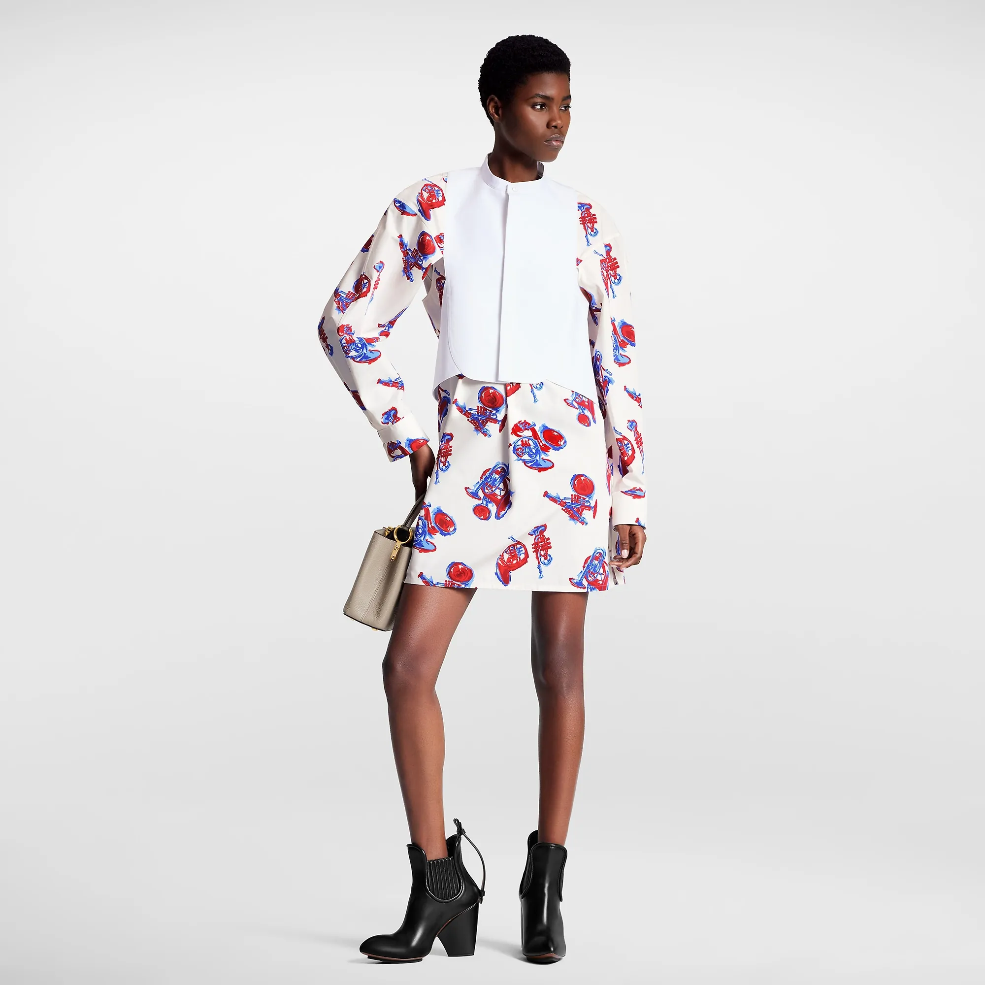 Louis Vuitton Trumpet Print Bib Shirt Dress - Women - Ready-to-Wear 1AC24O
