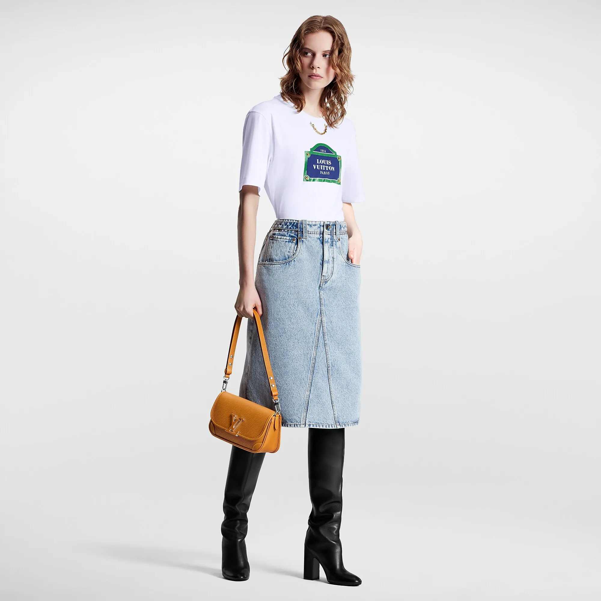 Louis Vuitton Bleached Denim Midi Skirt - Women - Ready-to-Wear 1AC3UA