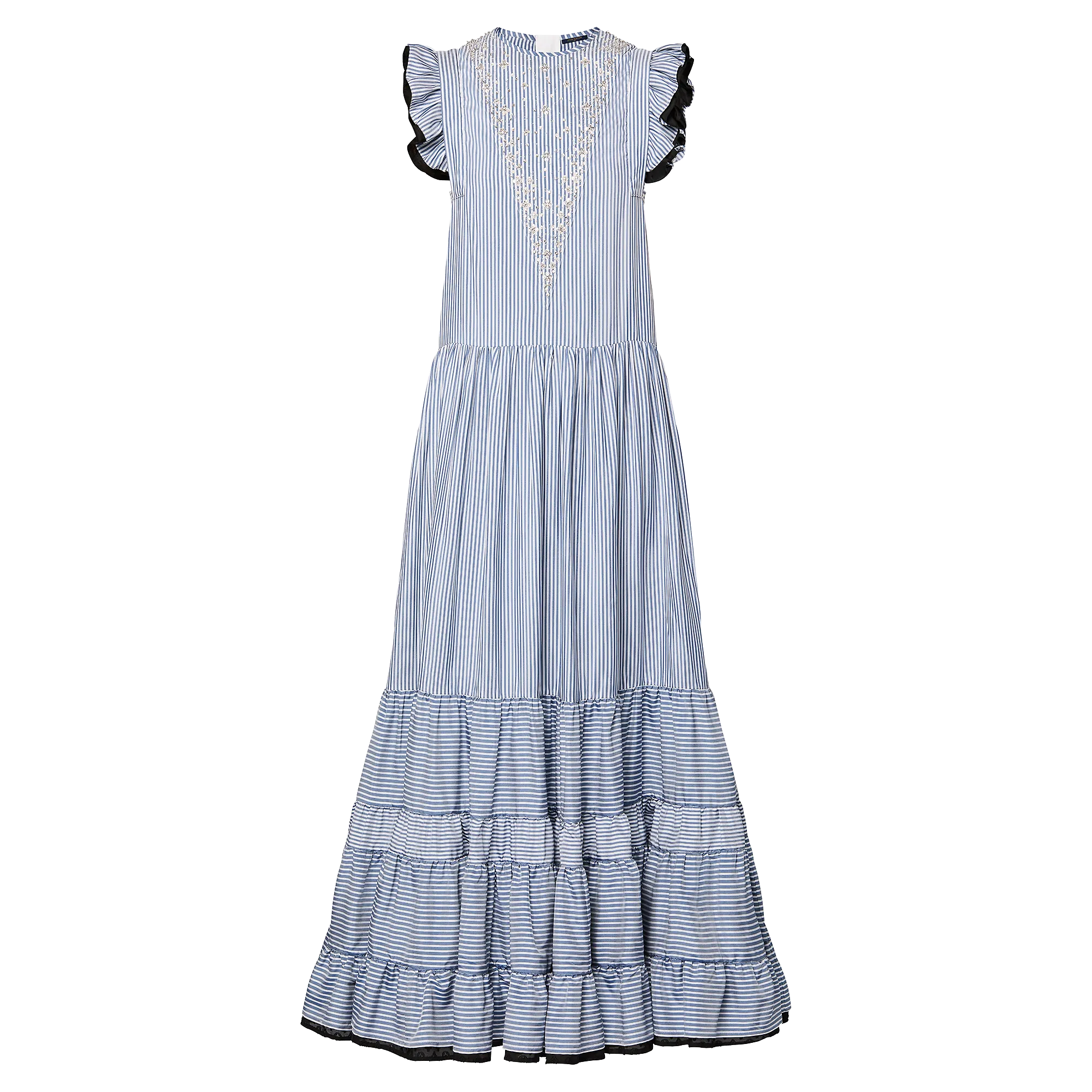 Louis Vuitton Bejeweled Pinstripe Tiered Dress  - Women - Ready-to-Wear 1AFCPR