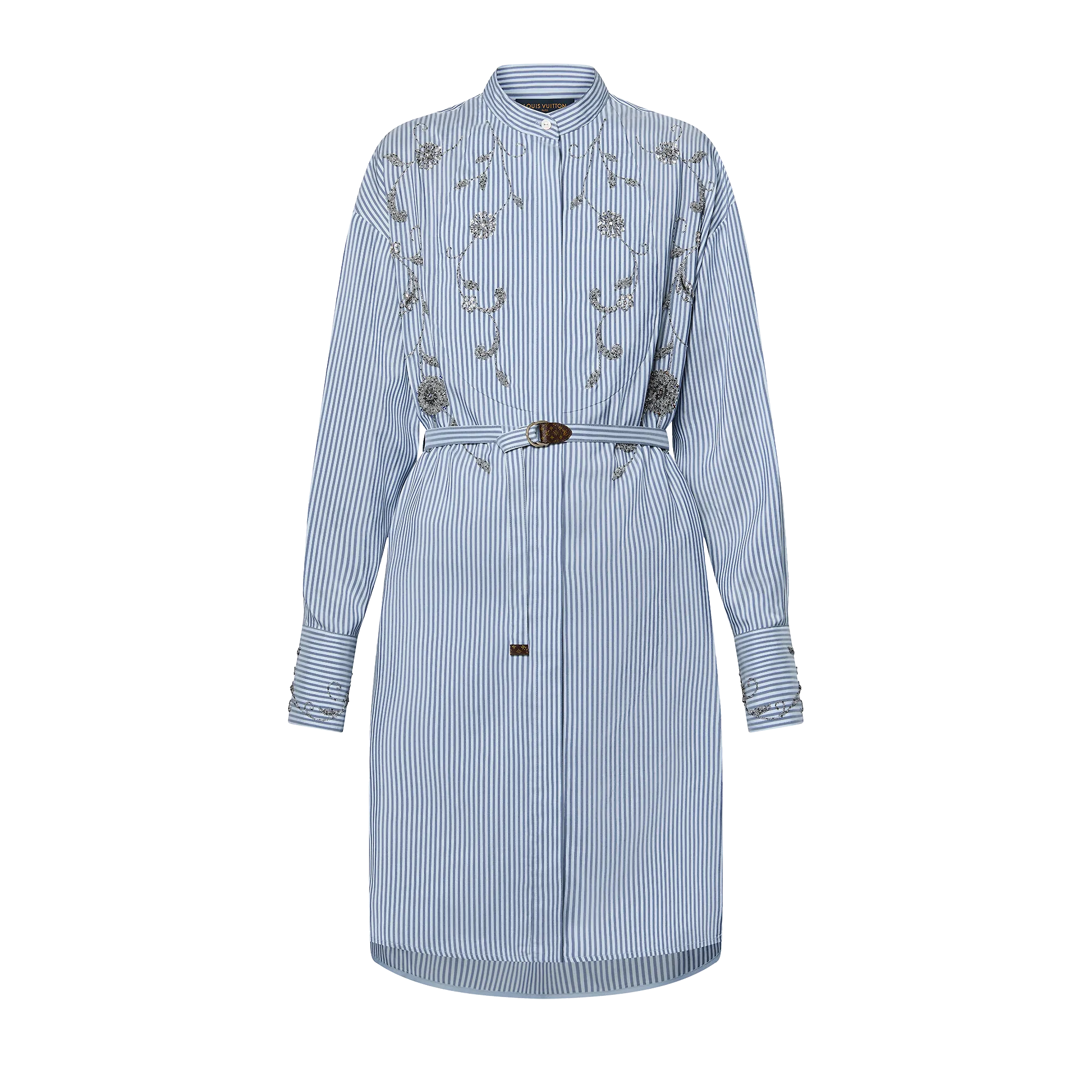Louis Vuitton Bejeweled Floral Pinstripe Shirt Dress - Women - Ready-to-Wear 1AFG97