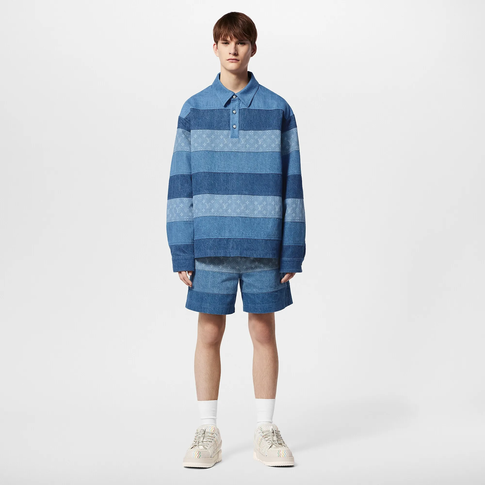 Louis Vuitton Patchwork Long-Sleeved Denim Polo Shirt - Men - Ready-to-Wear 1AFQBU