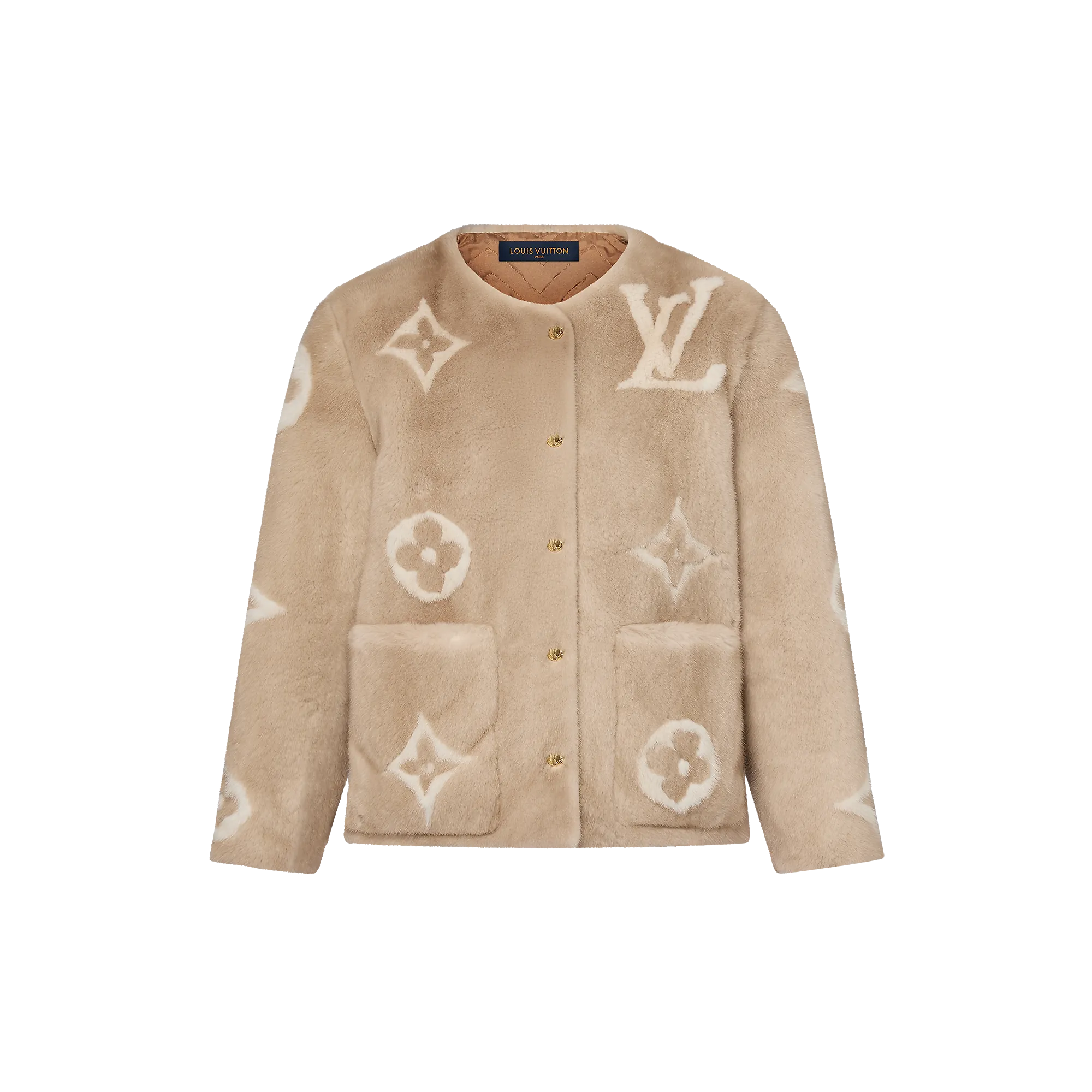 Louis Vuitton Collarless Monogram Mink Jacket - Women - Ready - to - Wear 1AFTI7