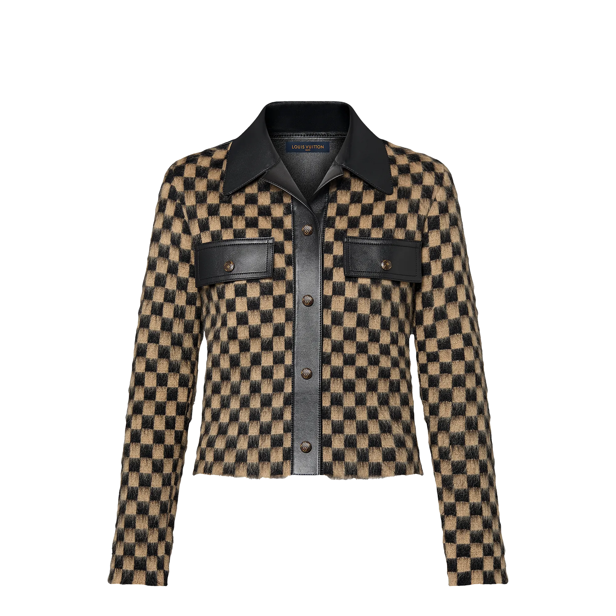 Louis Vuitton Leather Accent Damier Knit Jacket - Women - Ready - to - Wear 1AFTZL Beige Mineral