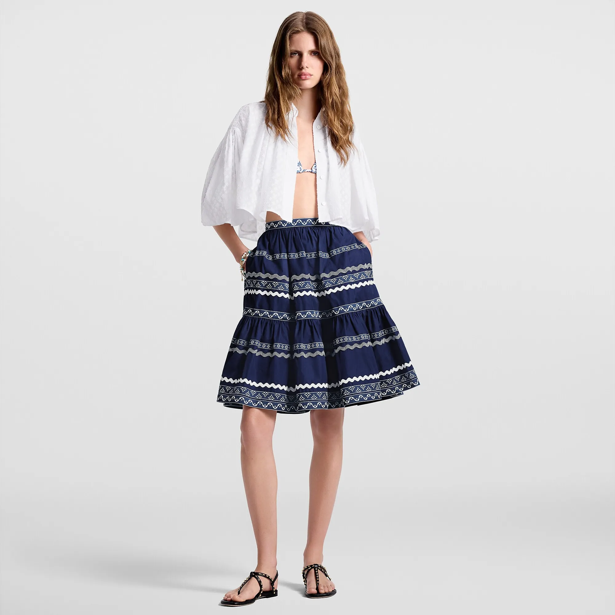 Louis Vuitton Graphic Trim Tiered Midi Skirt - Women - Ready-to-Wear 1AFV41