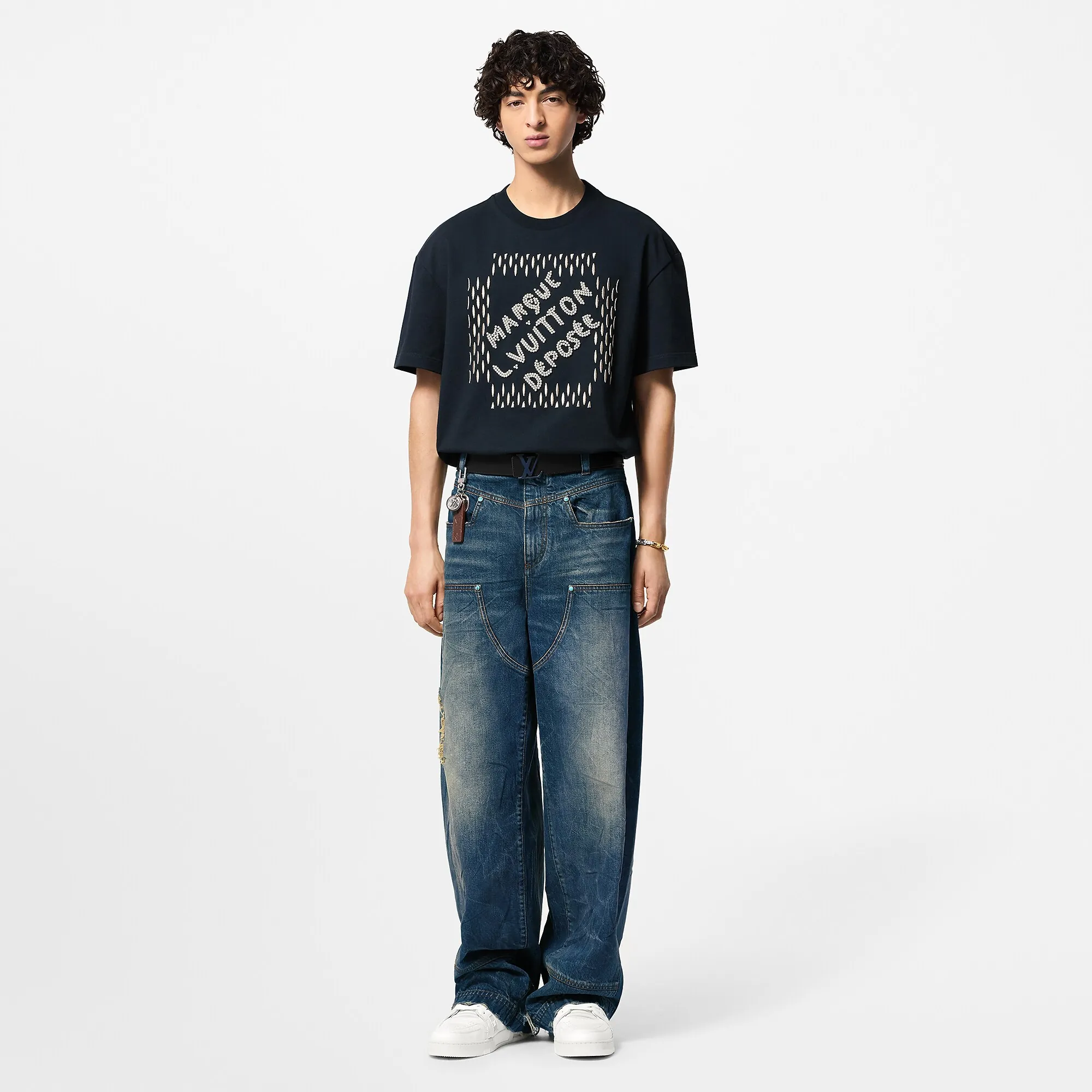 Louis Vuitton Embroidered Signature Cotton T - Shirt - Men - Ready - to - Wear 1AFVB7 Black