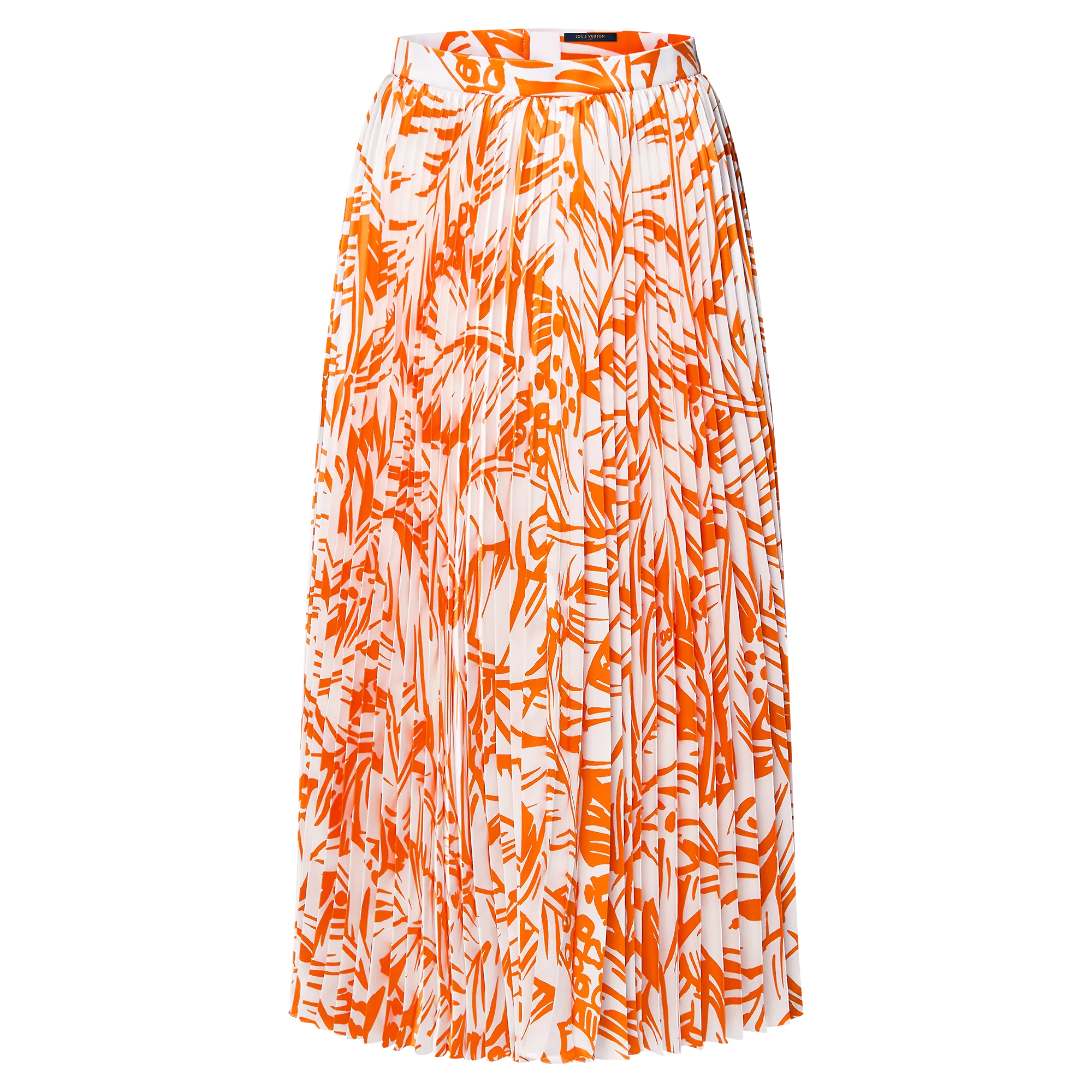 Louis Vuitton Leather Waist Palm Print Pleated Maxi Skirt - Women - Ready-to-Wear 1AFVII