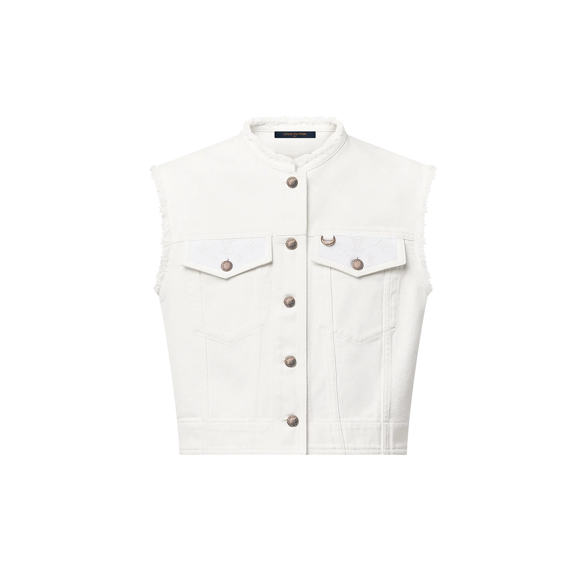 Louis Vuitton Monogram Accent Sleeveless Denim Jacket - Women - Ready - to - Wear 1AFVJ0