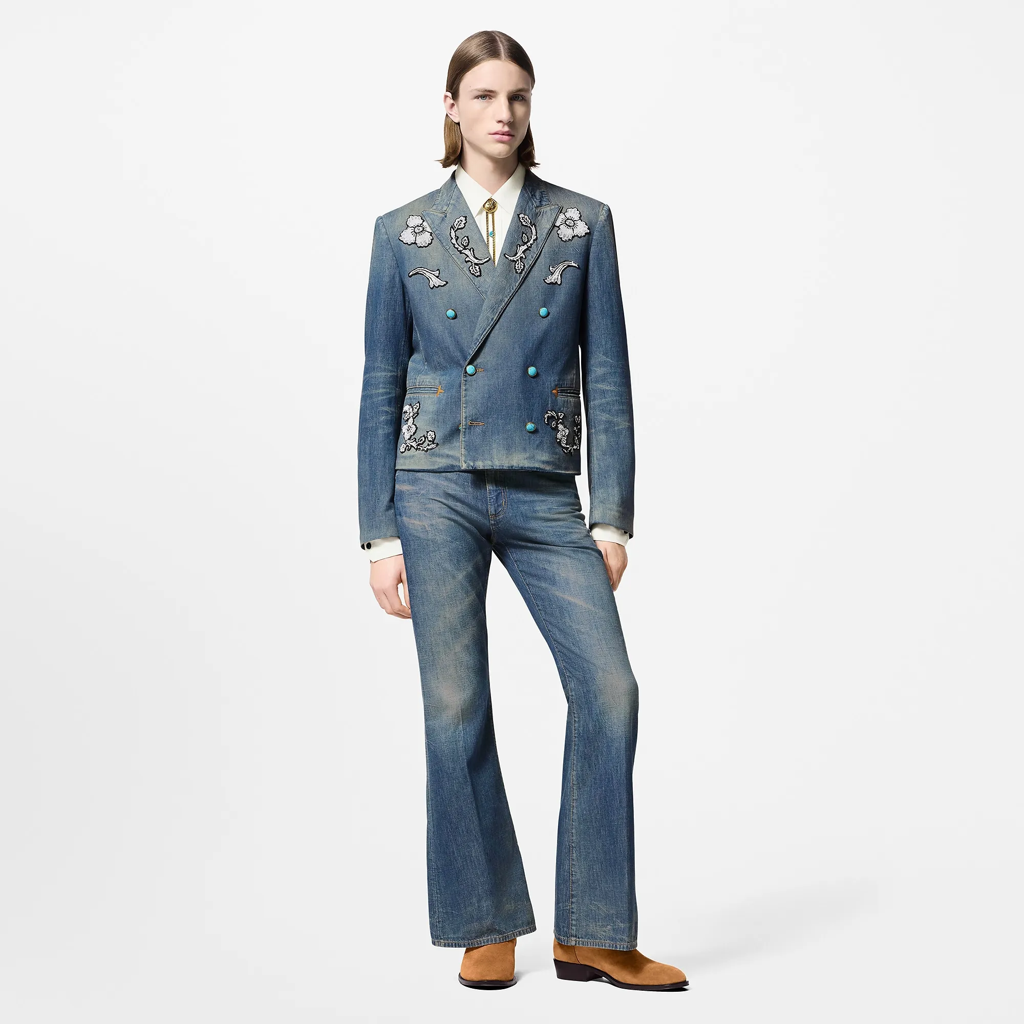 Louis Vuitton Embroidered Double - Breasted Cotton Chambray Jacket - Men - Ready - to - Wear 1AFWMI