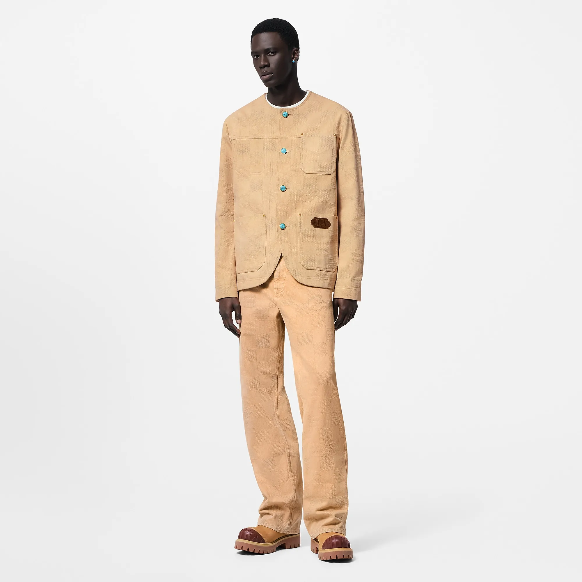 Louis Vuitton Damier Collarless Workwear Cotton Jacket - Men - Ready - to - Wear 1AFXPB