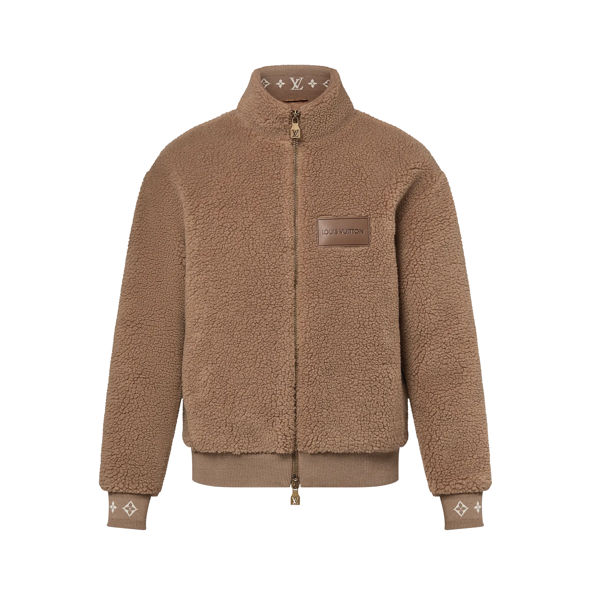 Louis Vuitton Leather Patch Fleece Blouson - New - For Men 1AFXTP Beige Sable