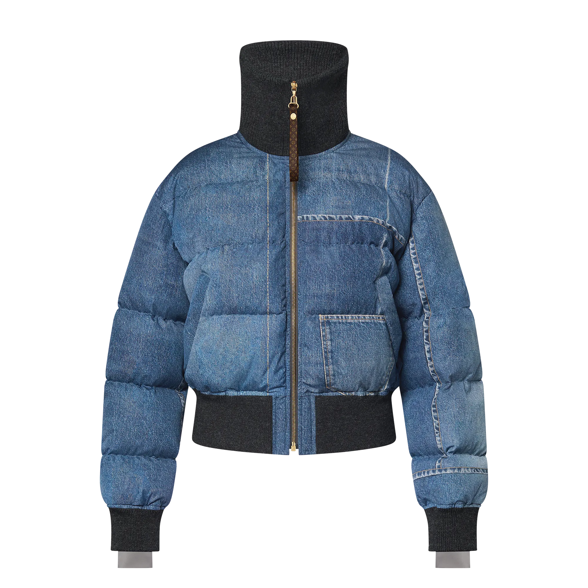 Louis Vuitton Denim Print Cropped Puffer Jacket - Women - Ready - to - Wear 1AGBUD