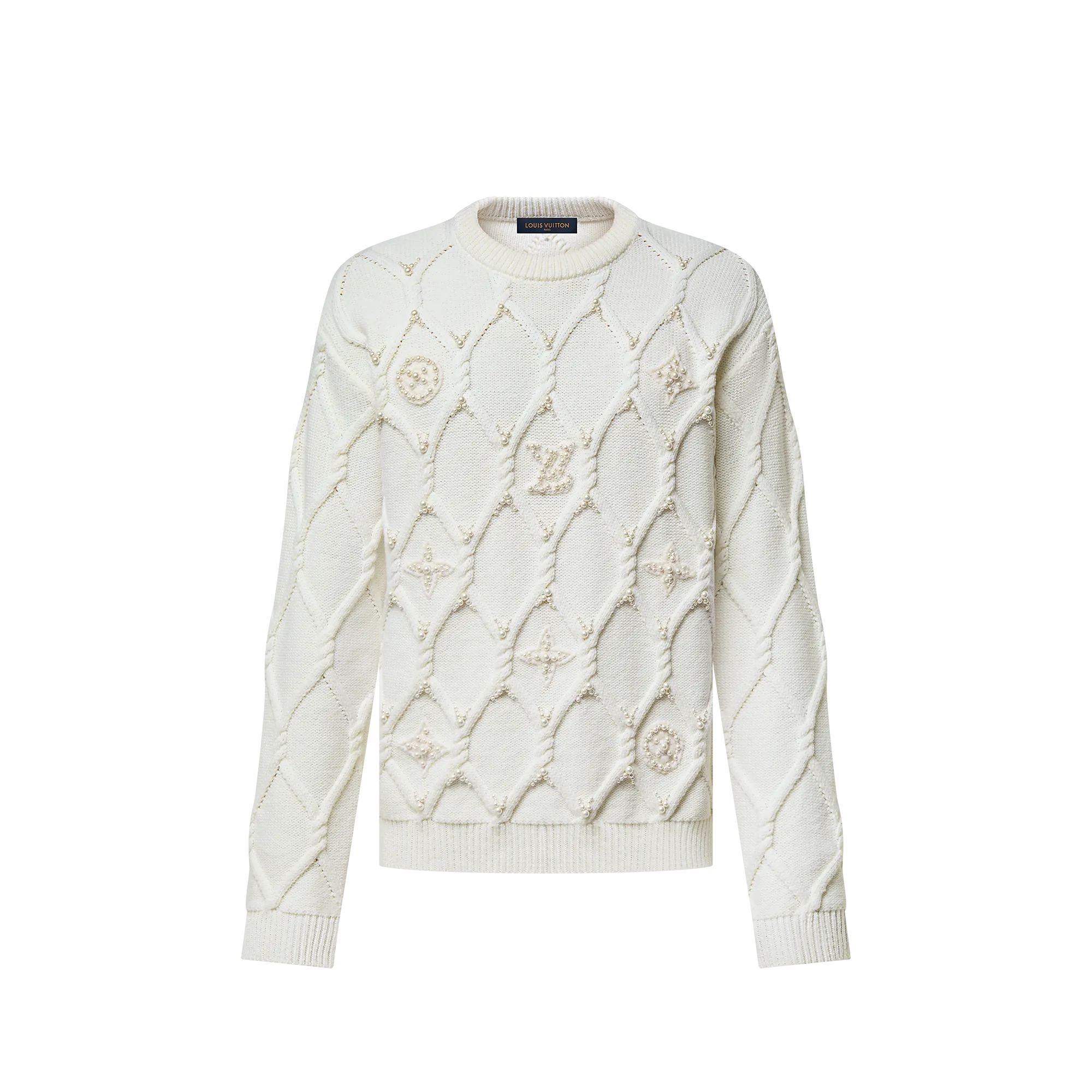 Louis Vuitton Embellished Cable Knit Wool Blend Pullover - New - For Men 1AGJUX