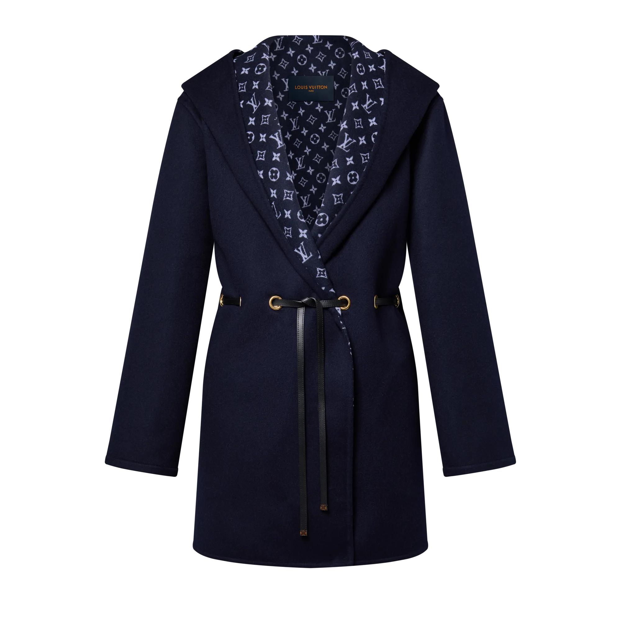Louis Vuitton Hooded Drawstring Wrap Coat - Women - Ready - to - Wear 1AHYIZ Blue
