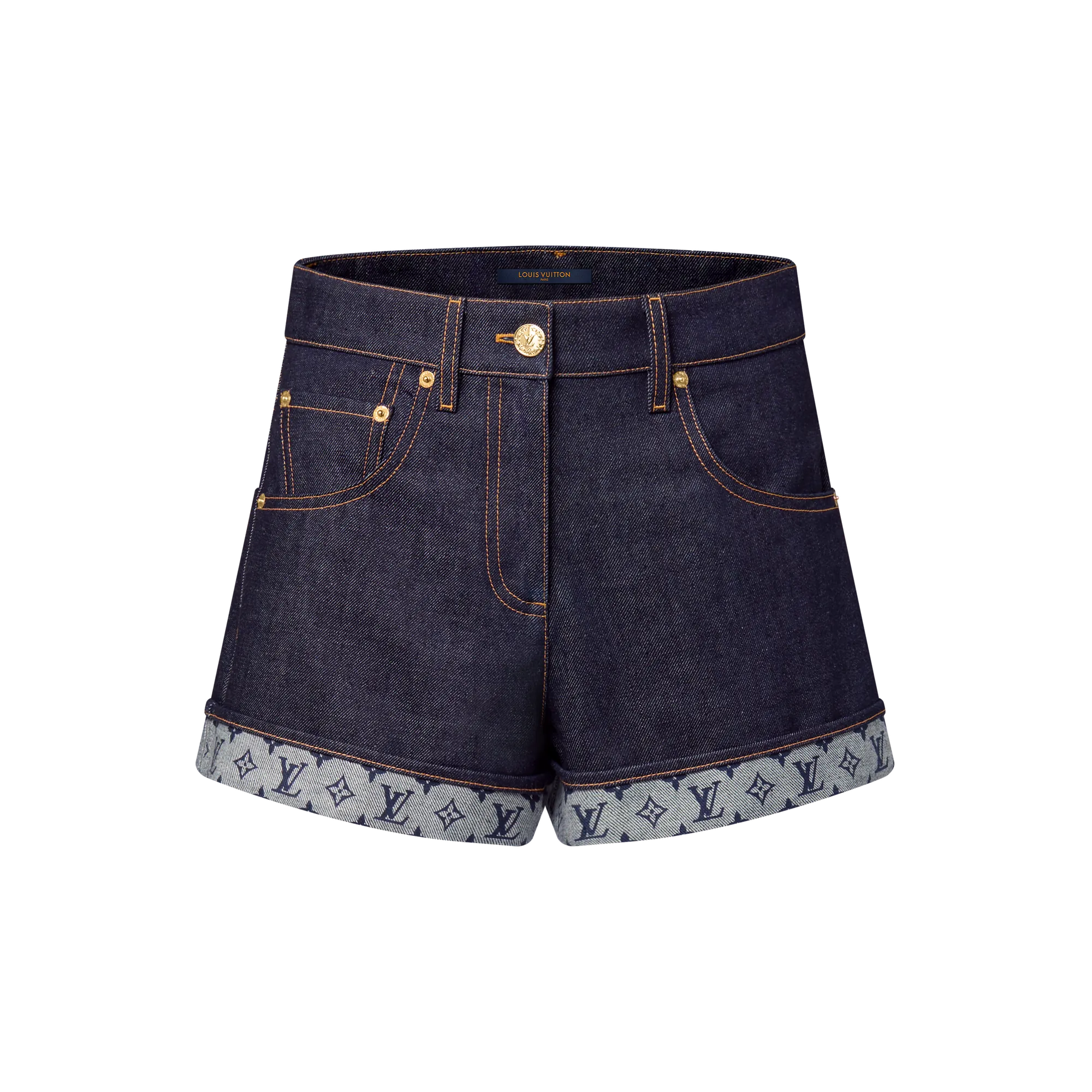 Louis Vuitton Cuffed Hem Denim Mini Shorts - Women - Ready - to - Wear 1AI160 Blue