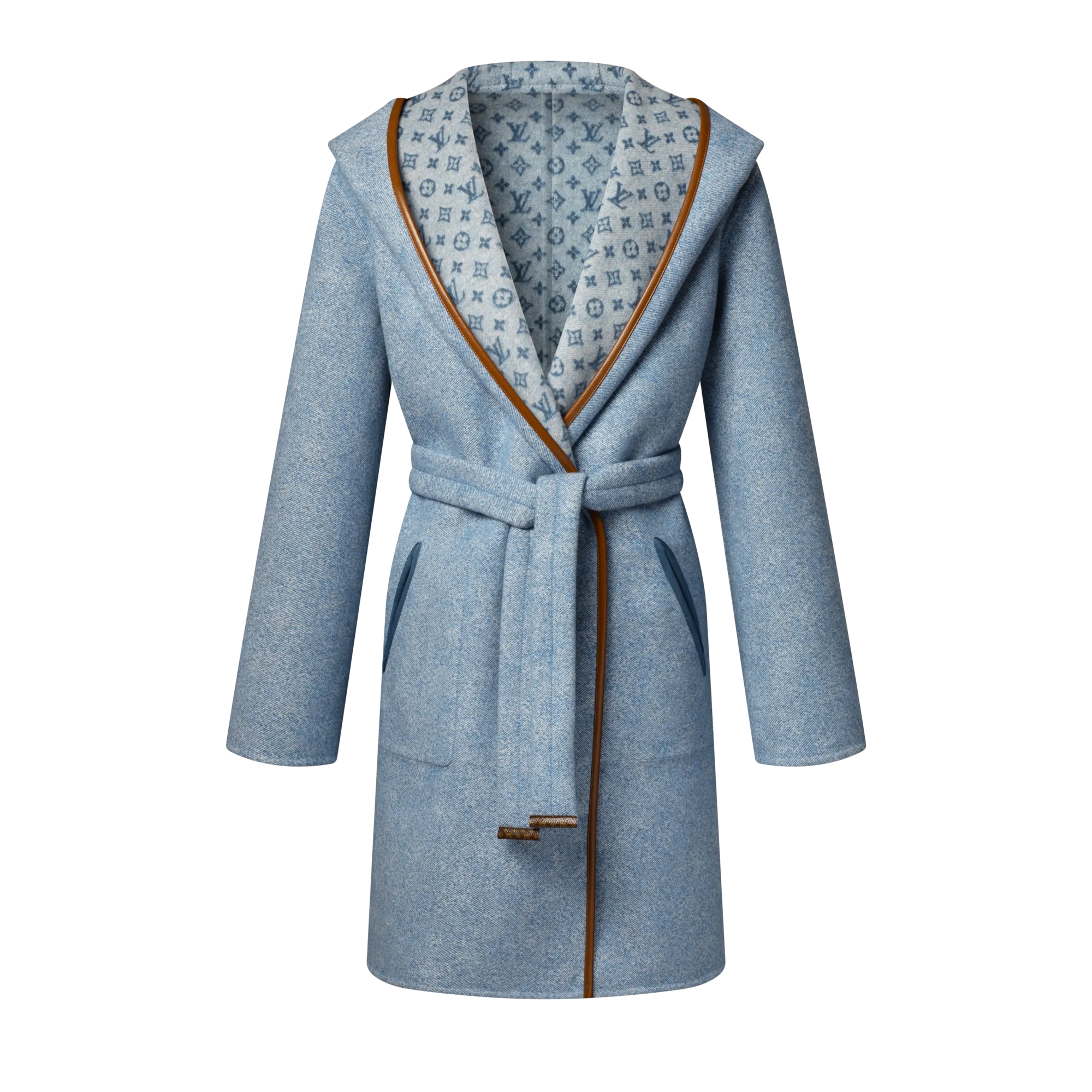 Louis Vuitton Reversible Signature Hooded Wrap Coat - Women - Ready - to - Wear 1AIQRN Blue