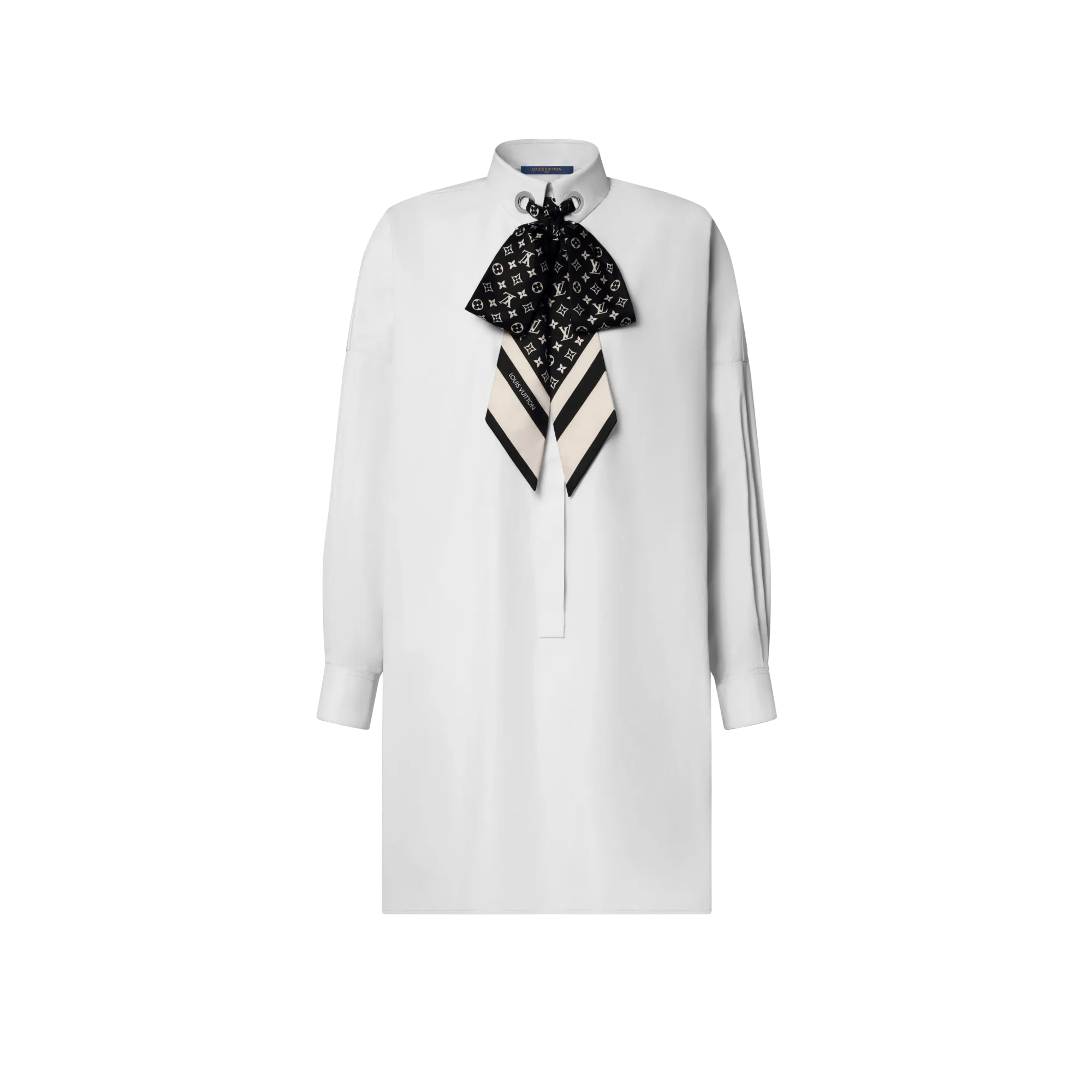 Louis Vuitton Monogram Scarf Shirt Dress - Women - Ready - to - Wear 1AIQVW White
