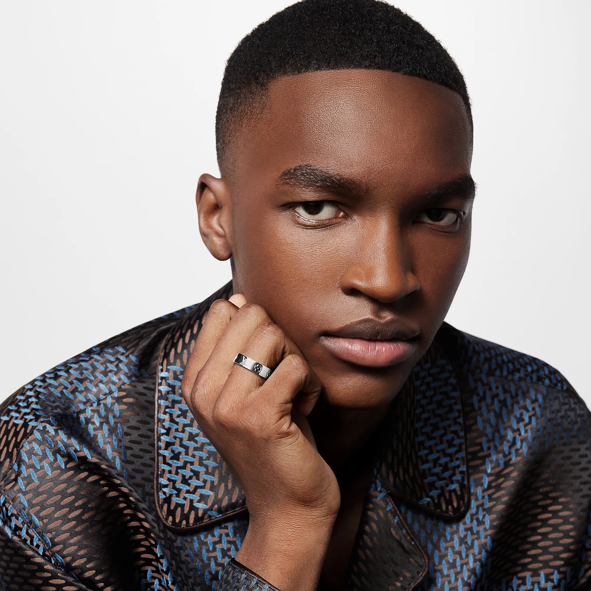 Louis Vuitton LV Mosaic Thin Ring S00 - Men - Fashion Jewelry M1181M Ruthenium